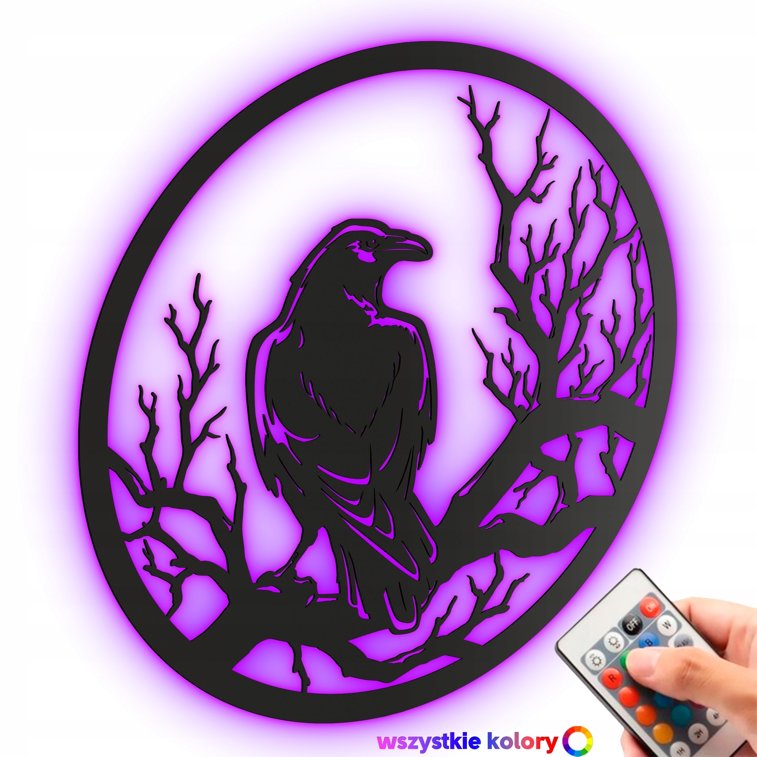 Dřevěný 3D obraz Vrána Nástěnná Dekorace Dárek Noční Lampa Led