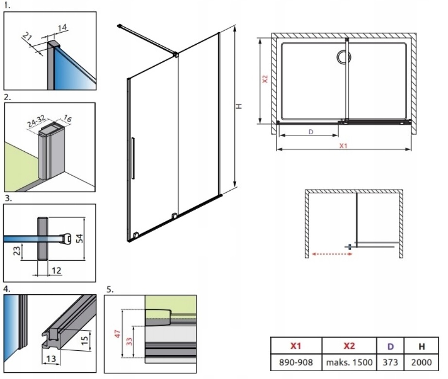 Drzwi RADAWAY Furo Gold DWJ 90 PRAWE przejrz Rodzaj drzwi do wnęki