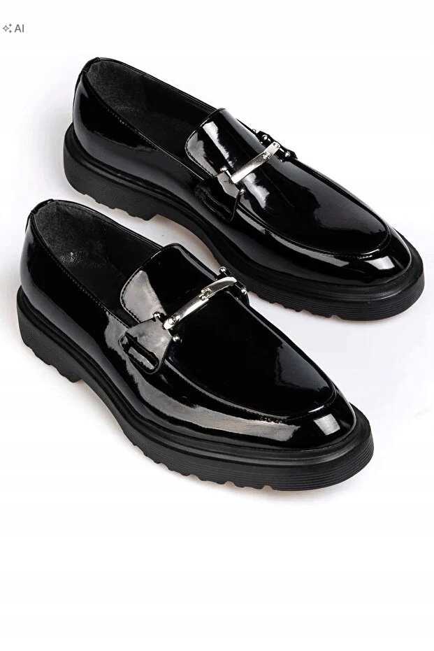 Lakované Pánské Polobotky S Kovovou Ozdobou, Elegantní, Velikost 44 5IA