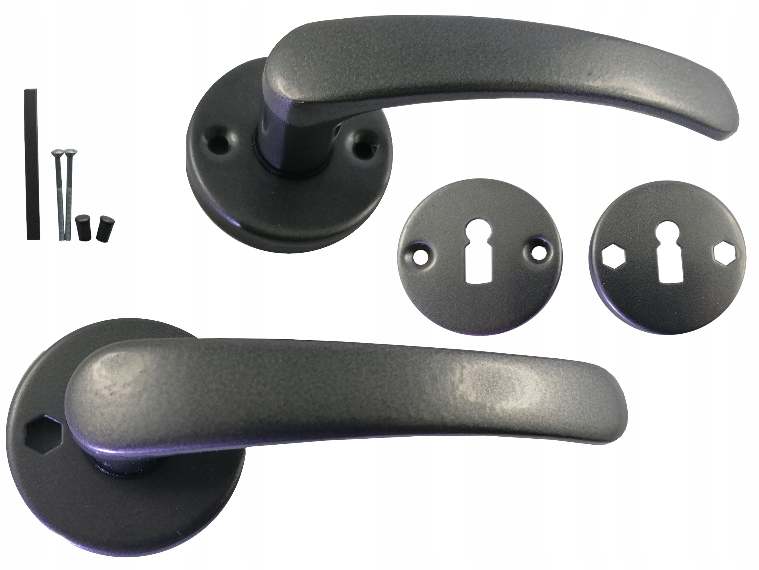 KLAMKA GRAFIT SZARA BISZKOPT OKRĄGŁY ROZETA KLUCZ