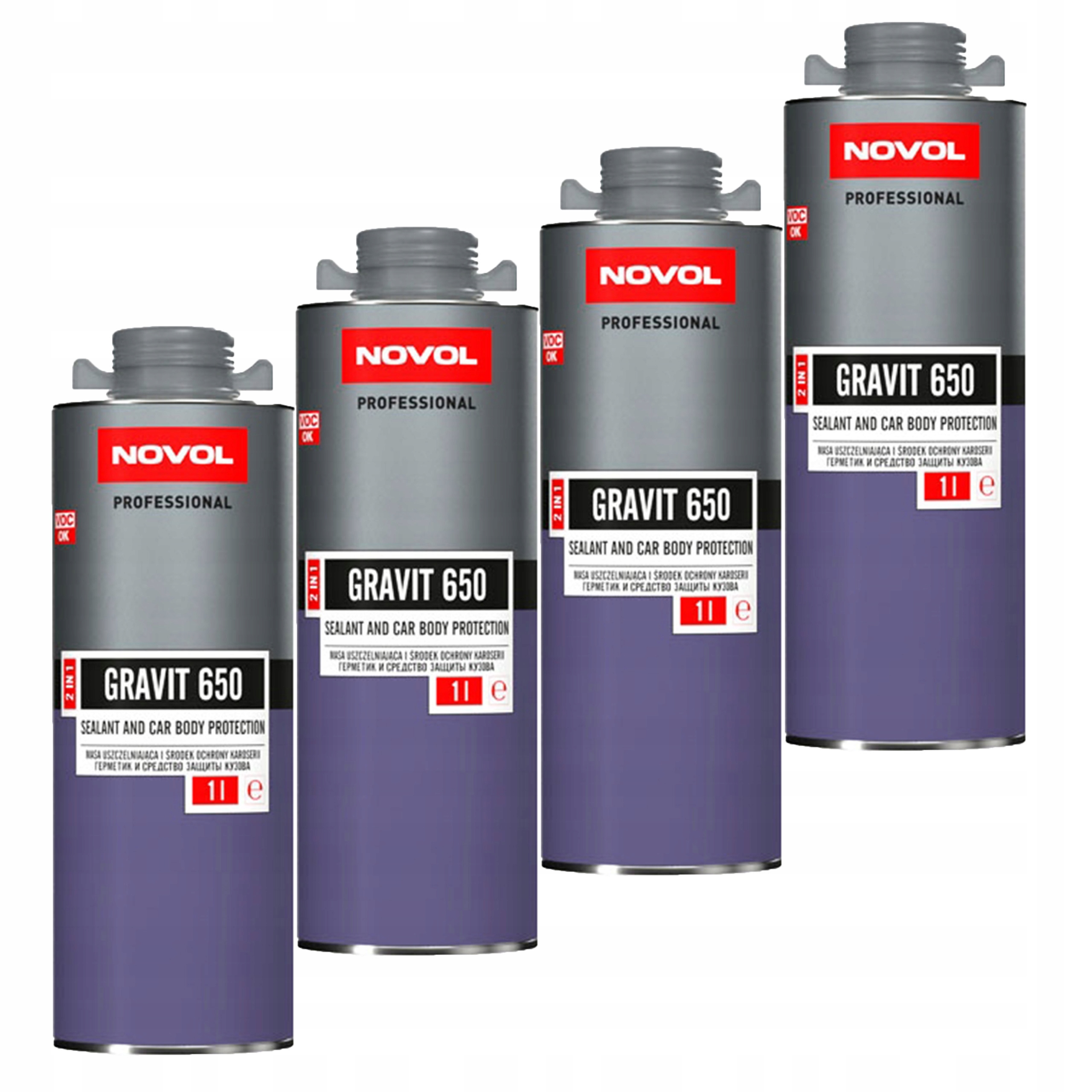 4x Novol Gravit 650 Masa Środek Ochrony Karoserii Podwozia 2w1 Szary 1L
