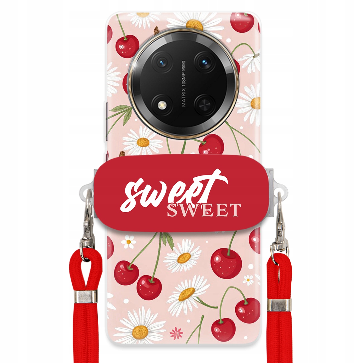 Pouzdro pro Honor Magic 7 Lite Červené vodítko držák Sweet Sweet Višňový Květ