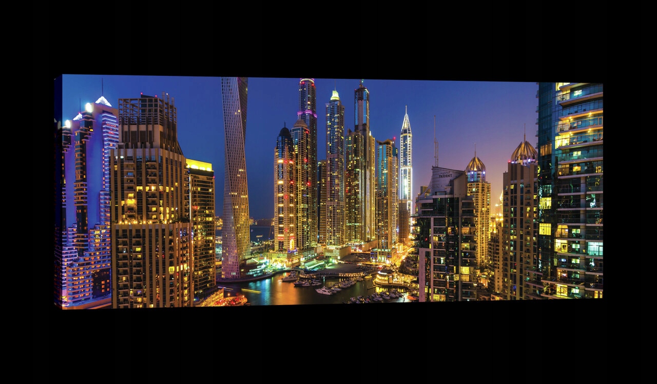 Obraz 145x45 Noční město mrakodrapy Dubaj metropole světla nábřeží
