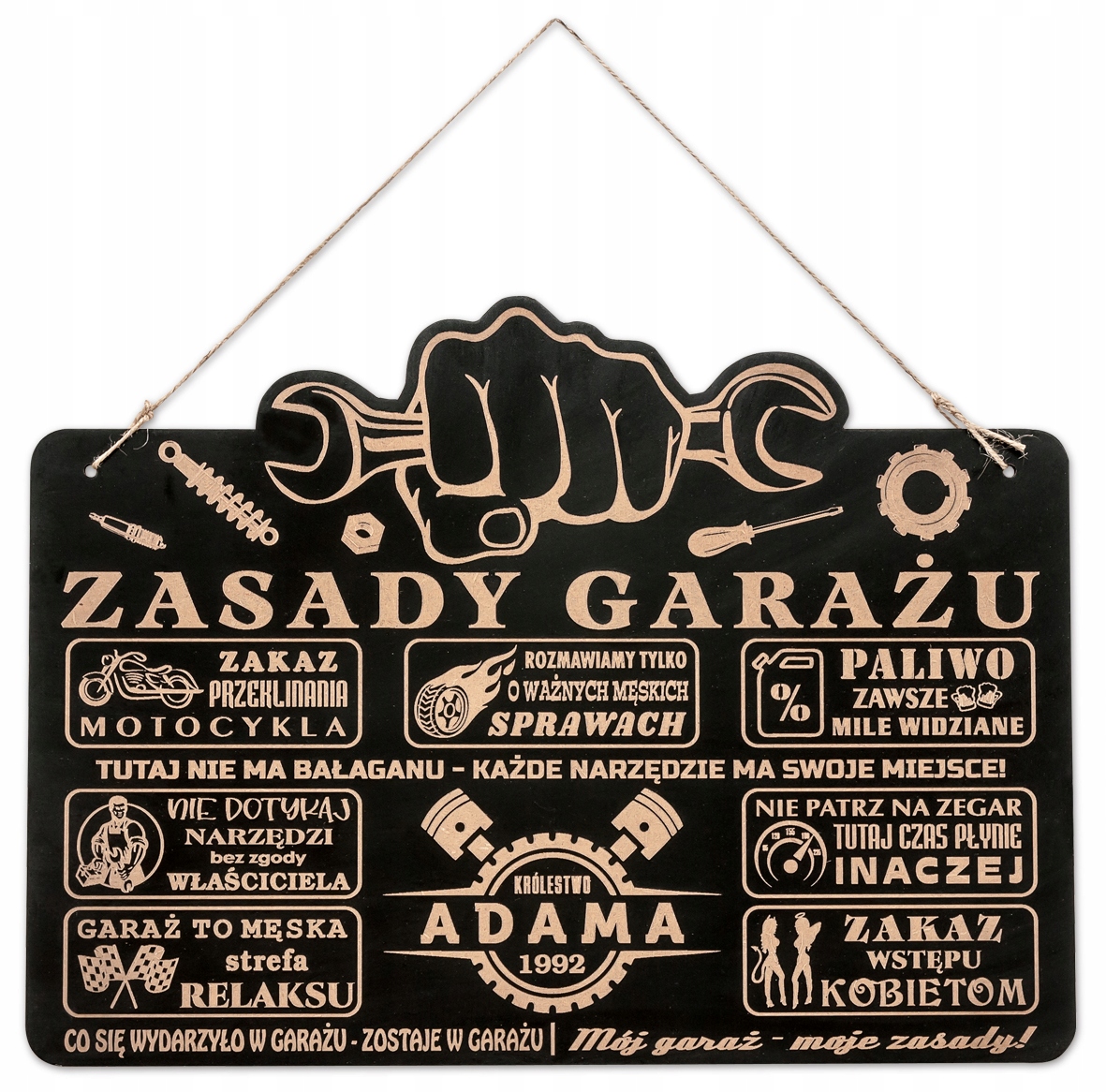 

Duża tablica Zasady Garażu grawer