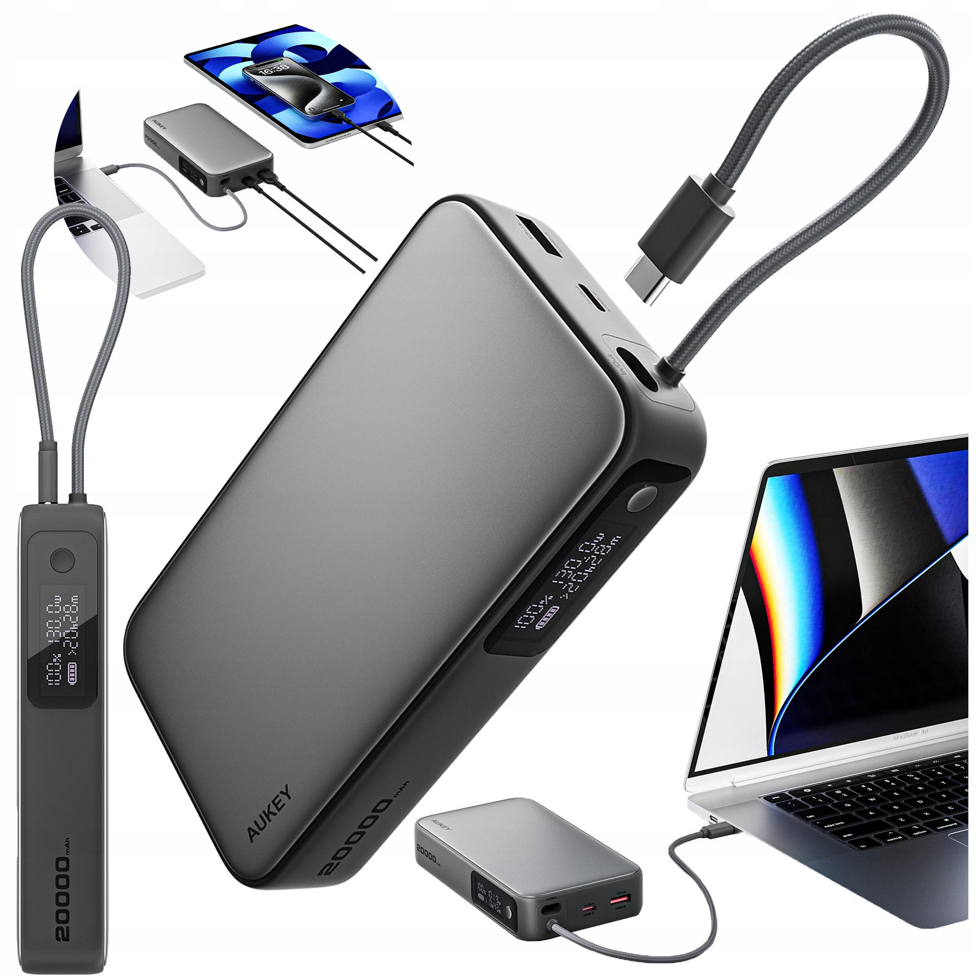 Powerbank Aukey PB-Y48 Spark Sling 20000 Usb-a Usb-c s káblom 100 W