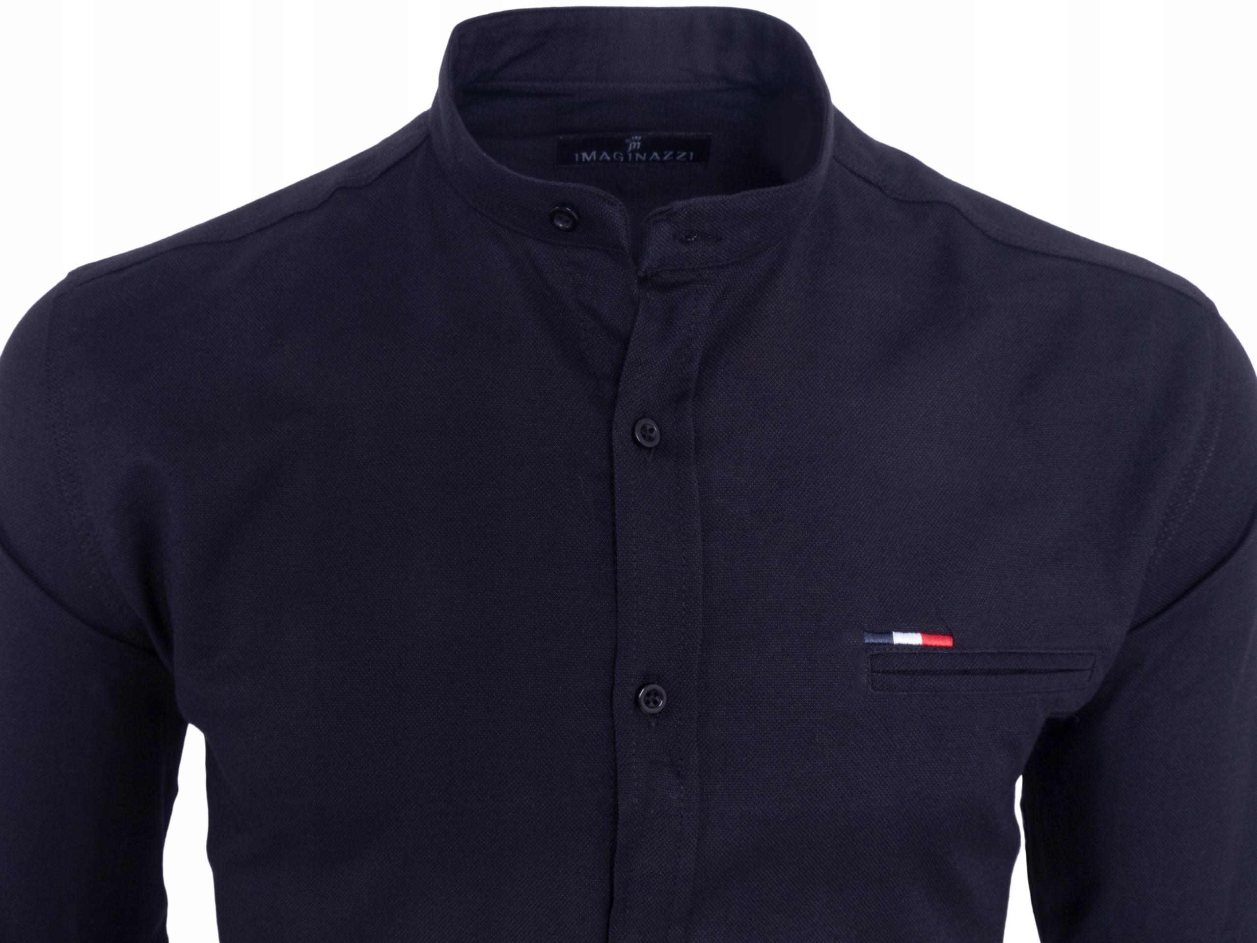 Koszula męska czarna stójka SLIM STRUKTURA - S Rękaw długi rękaw