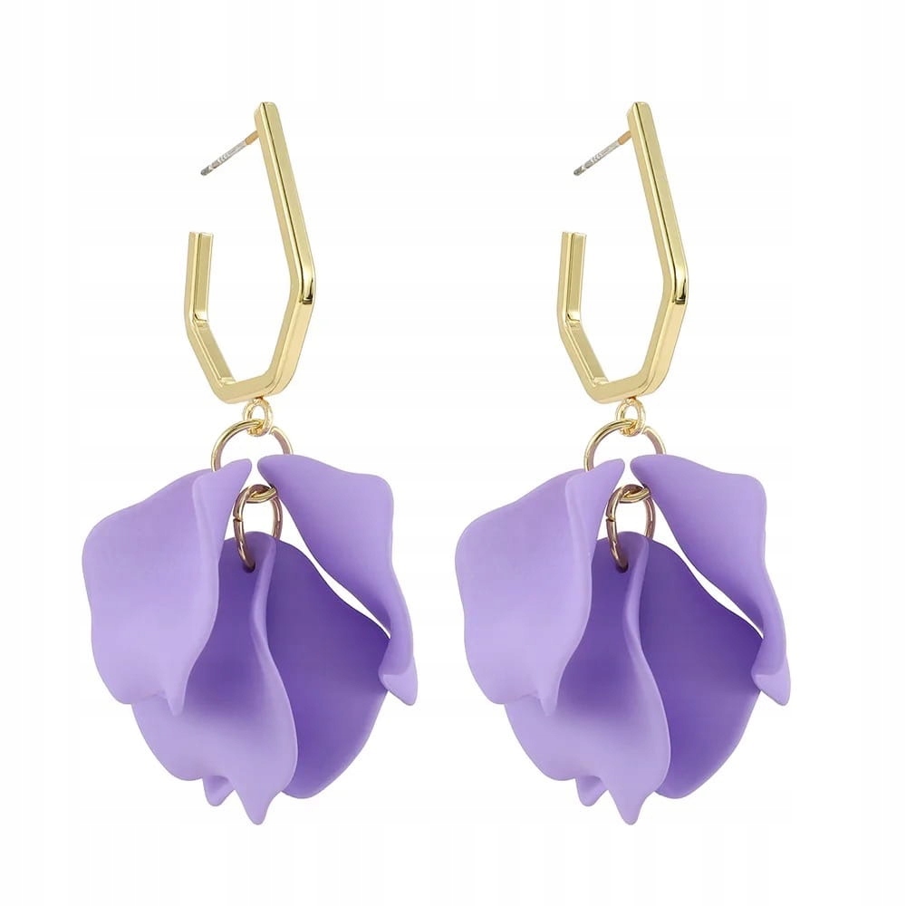 

Kolczyki koluszka akrylowe płatki fioletowe złote