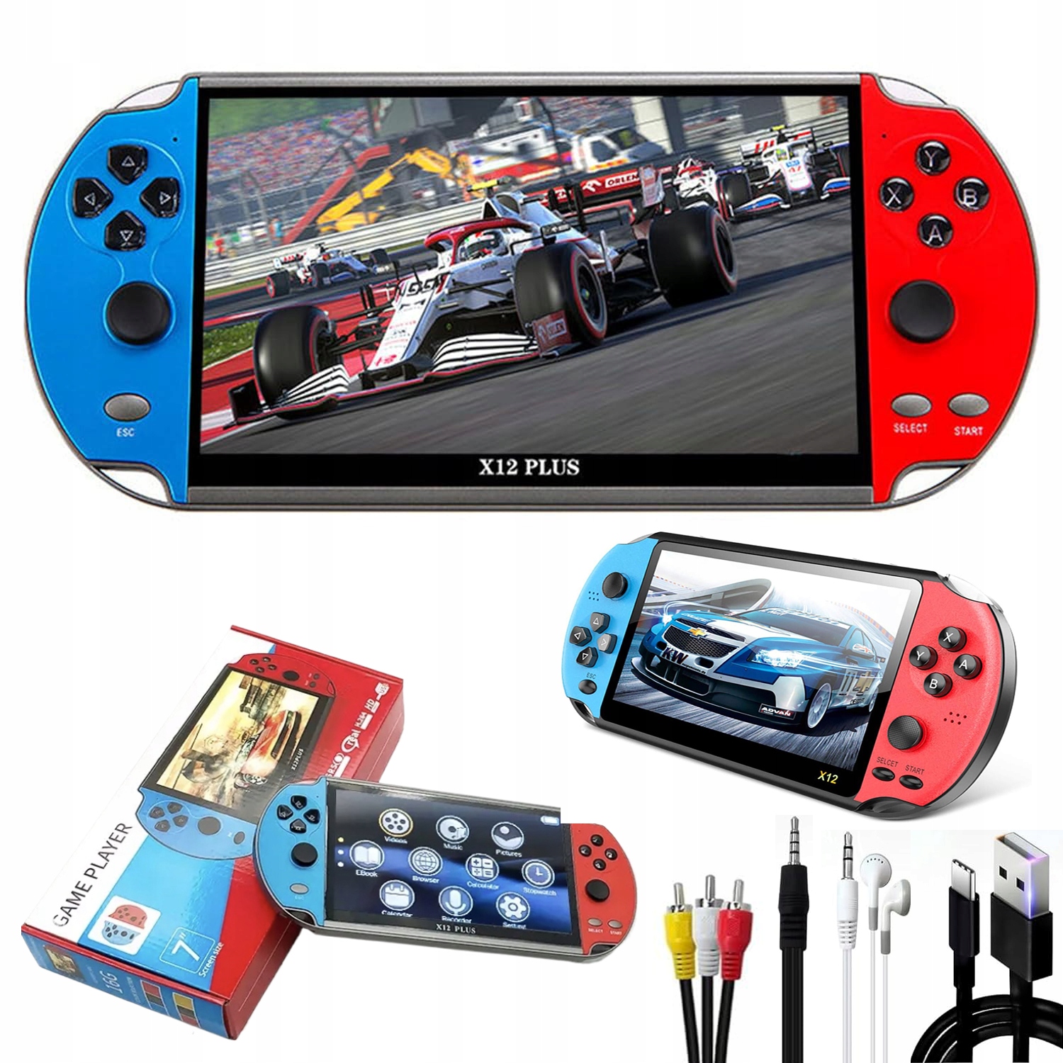 Mini Konsola X12-PLUS Przenośna 22800+ Gier Retro 16GB Tv Pl Menu 7.1'' Ips