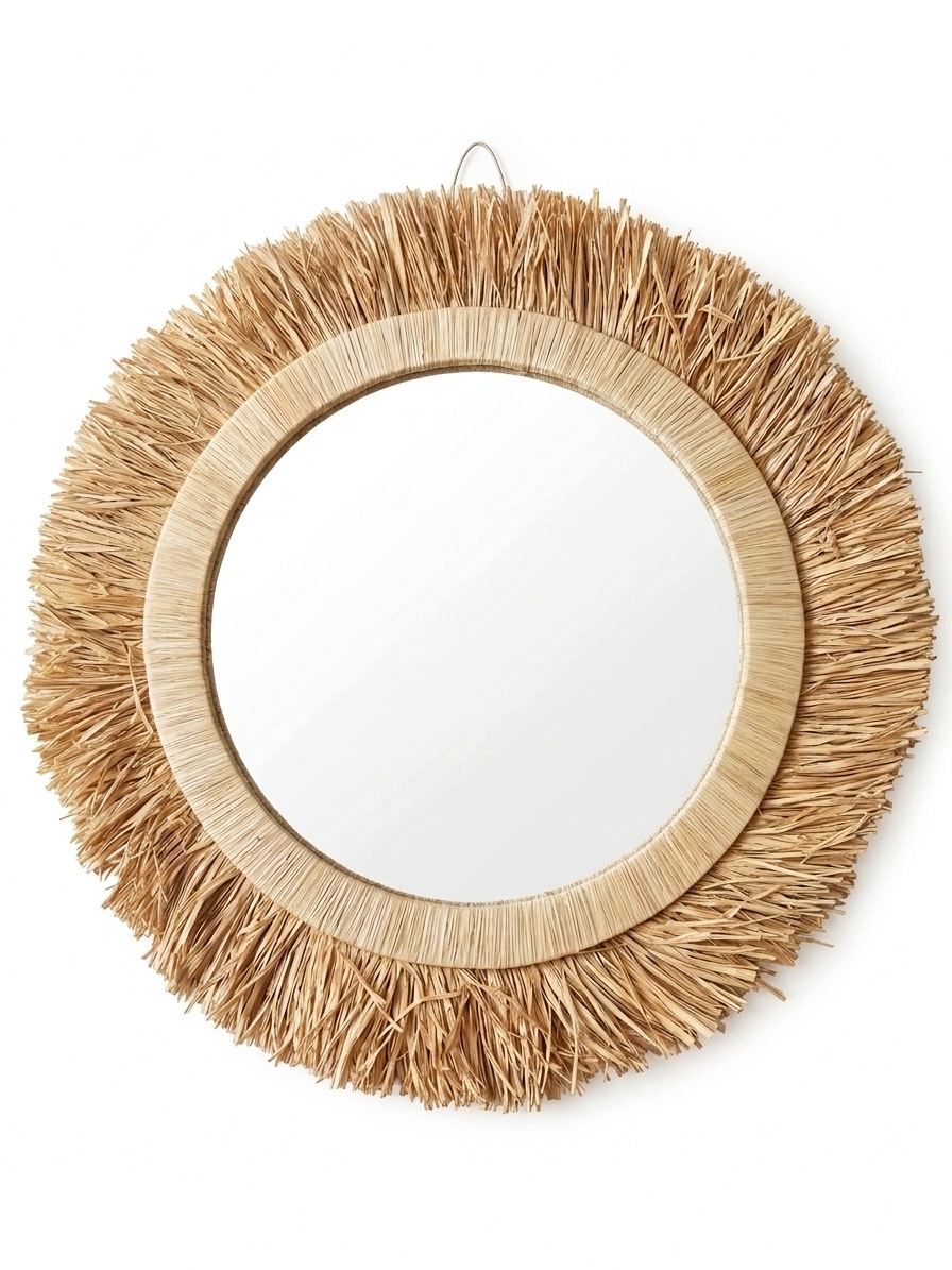 Ručně pletené Zrcadlo Boho Premium – Přírodní Rafia & Tráva
