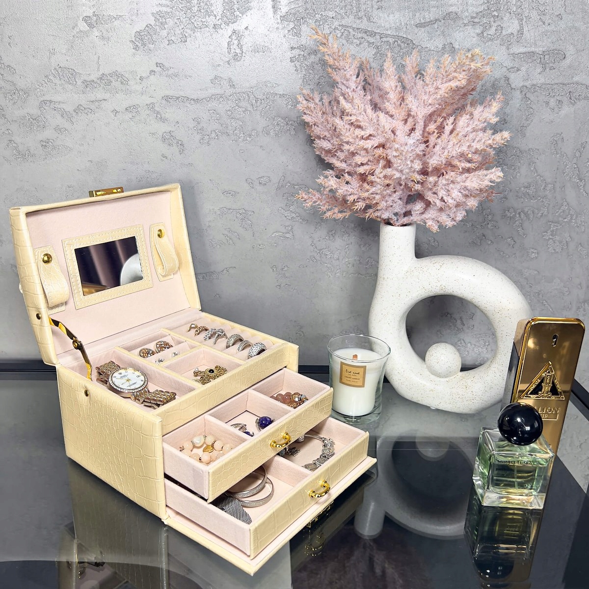 ORGANIZER NA BIŻUTERIĘ SZKATUŁKA KUFEREK PUDEŁKO ELEGANCKI KASETKA ETUI Marka Springos