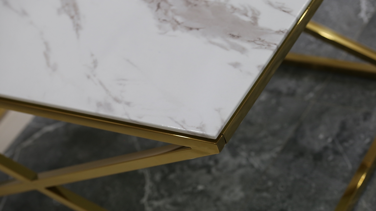 ZŁOTY STOLIK SZKLANY ŁAWA KONSOLA CHROM GLAMOUR Kod producenta 77926