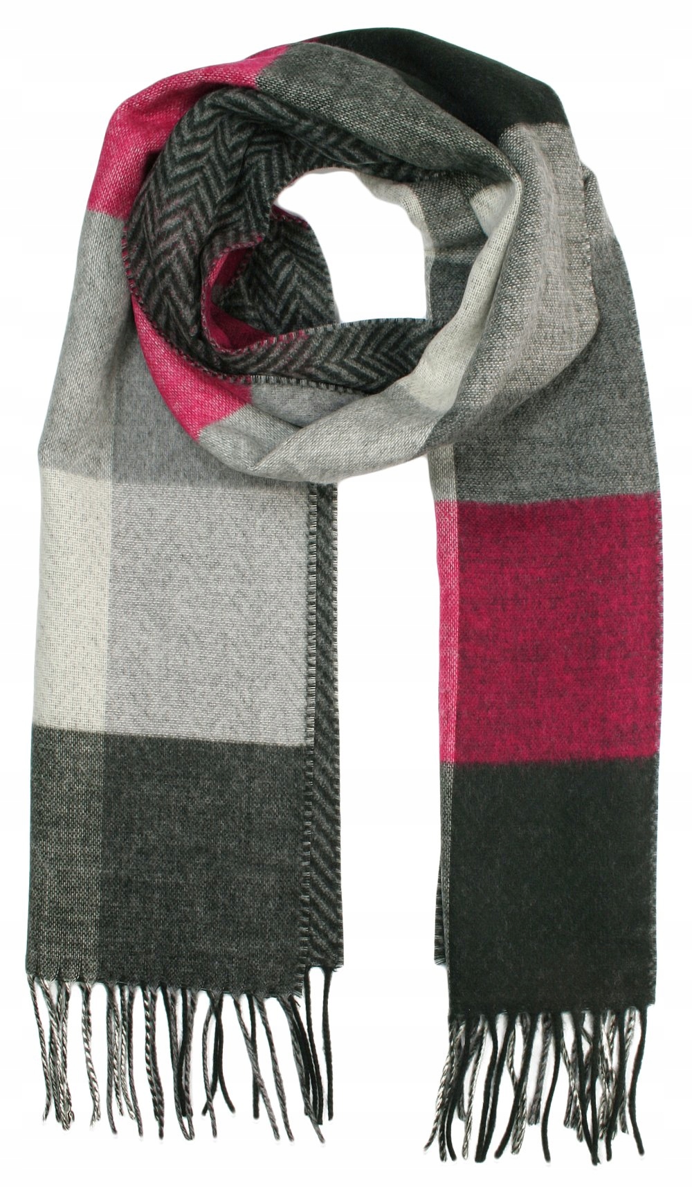 Szaro-Różowy Szalik w Kratkę V.Fraas -Cashmink
