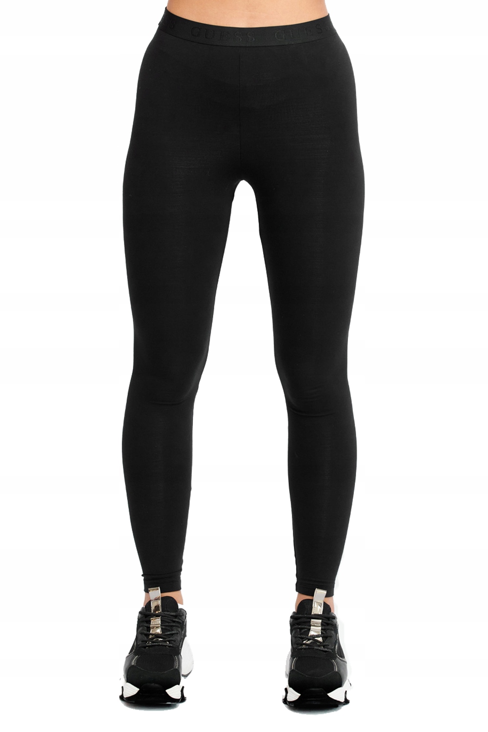 

Guess - czarne legginsy damskie z marszczeniem r S