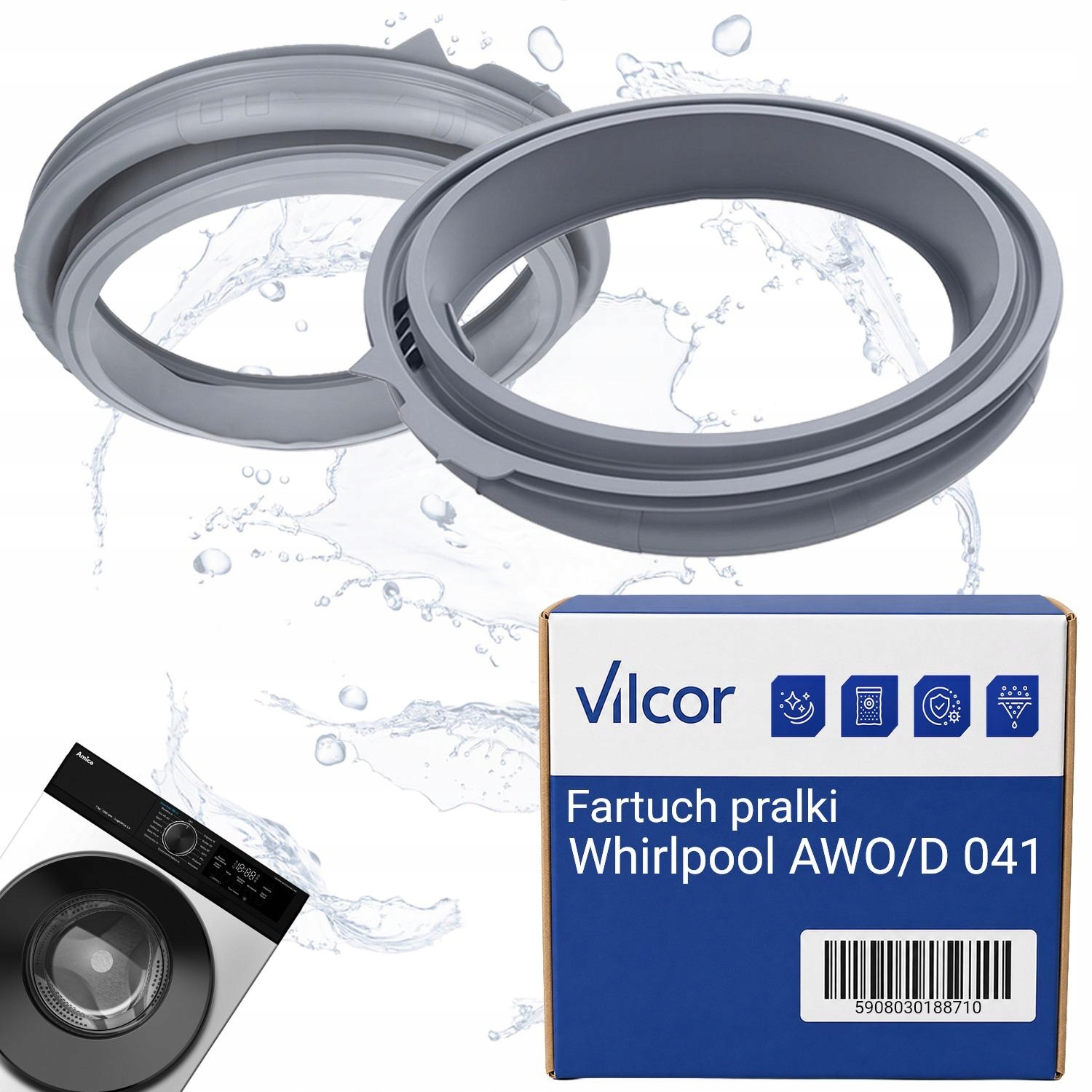 Fartuch Pralki Whirlpool Awo/d 041 Elastyczny, Nowy Typ, Szary, Uszczelka