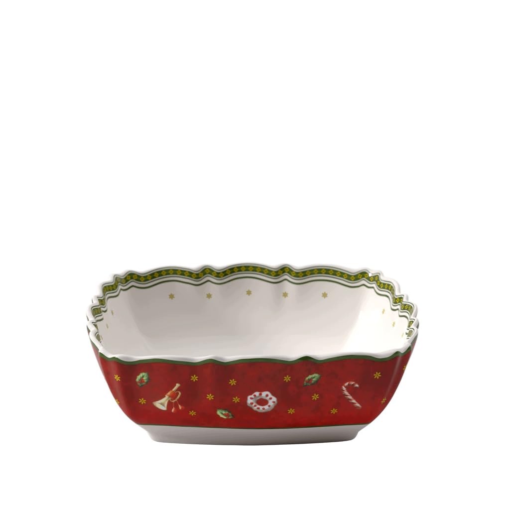 Vánoční Miska 16 CM, Porcelánová, Čtvercová, Červená, K Servírování