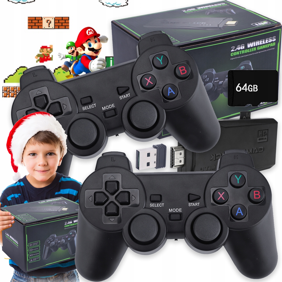 Konsola Retro Tv Gra Telewizyjna Hdmi 2PADY+KARTA 64GB+ 20000GIER