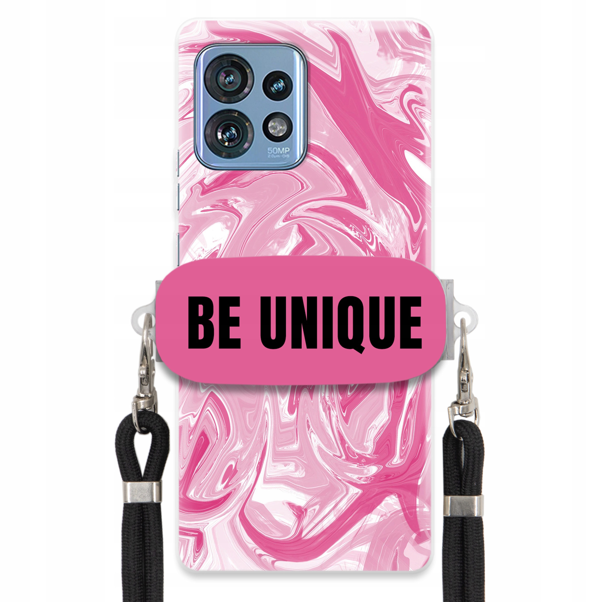 Pouzdro pro Motorola Edge 40 Pro Case Uchytky Šňůrka Černá Růžová Mramor Unique