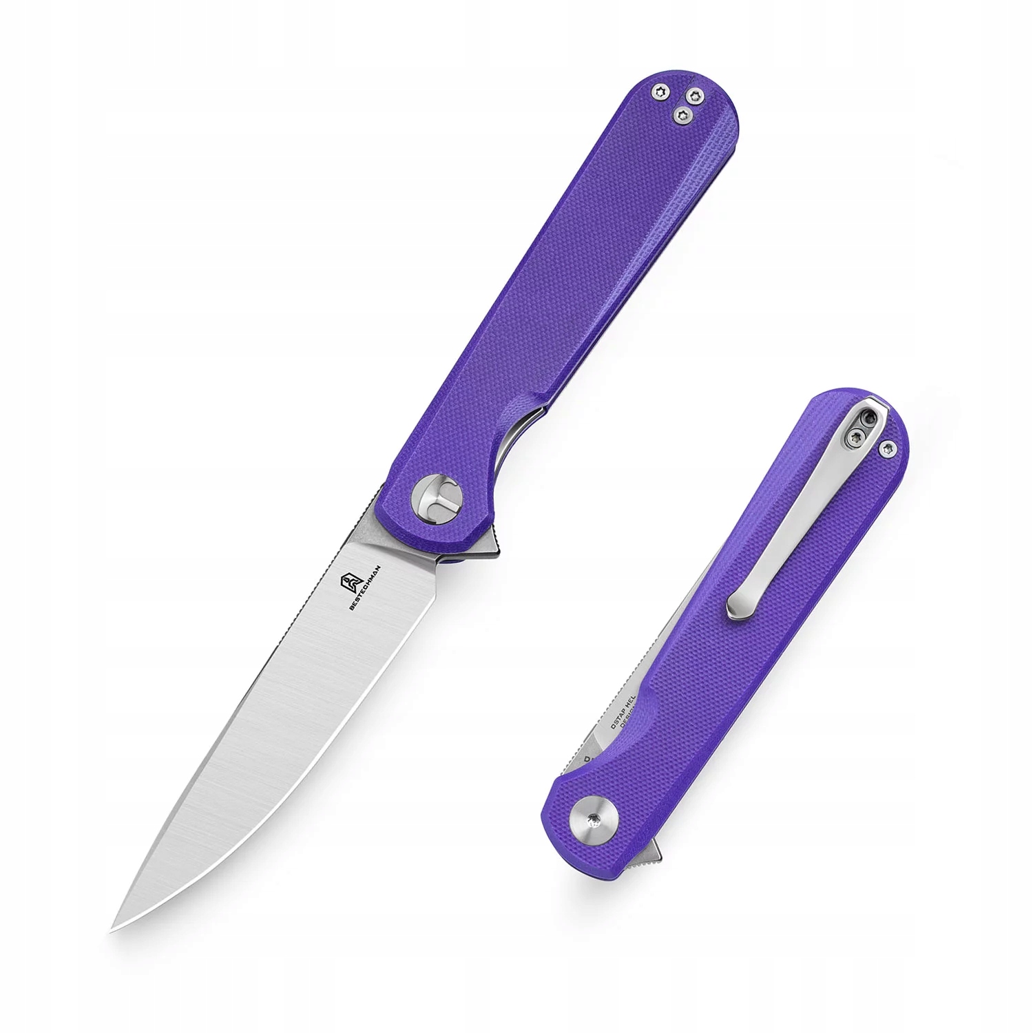 Nůž Bestechman Flick Liner Lock Satin Stonewash D2 Purple G10