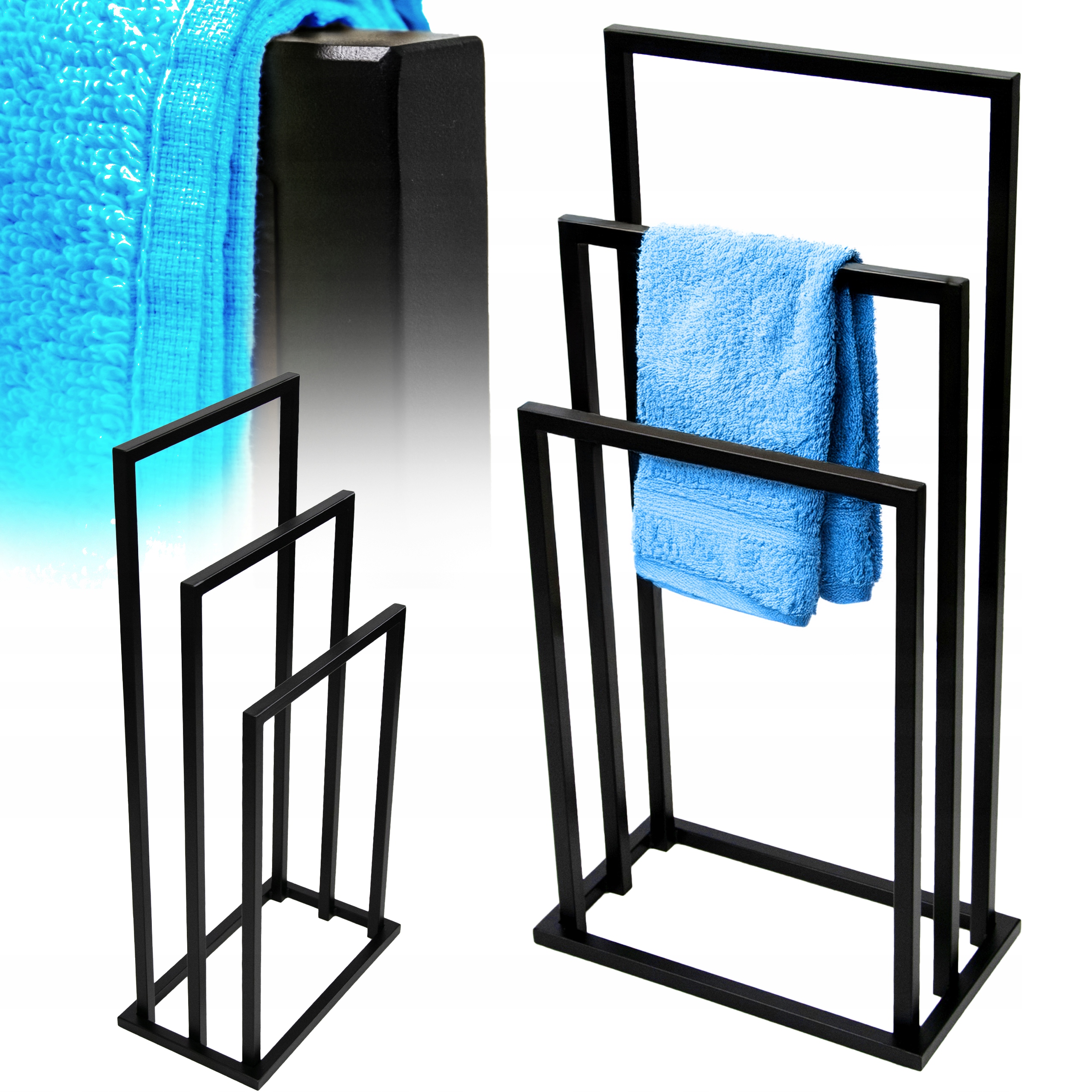 Stojak Na Ręczniki Wolnostojący Stabilny Polski Czarny Metalowy Loft WR-01