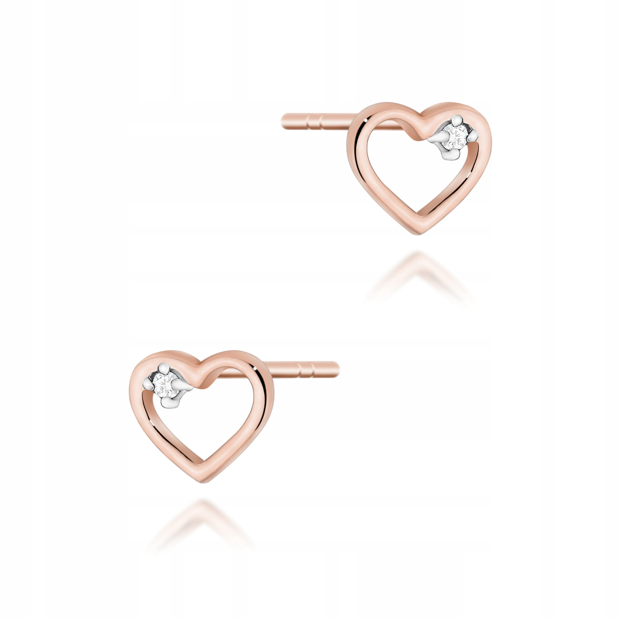 Zlaté náušnice 585 s diamanty, jemná srdíčka růžové zlato, jako dárek