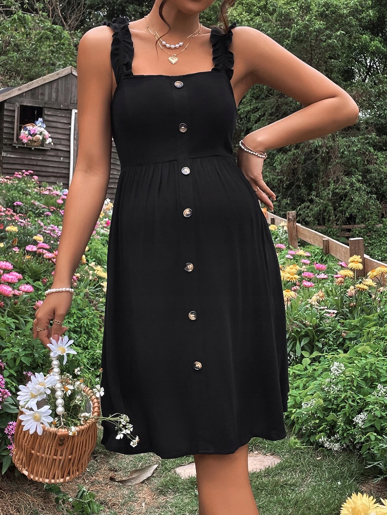 SHEIN CZARNA SUKIENKA CIĄŻOWA NA RAMIĄCZKACH A-LINE XL 20703 Rozmiar XL