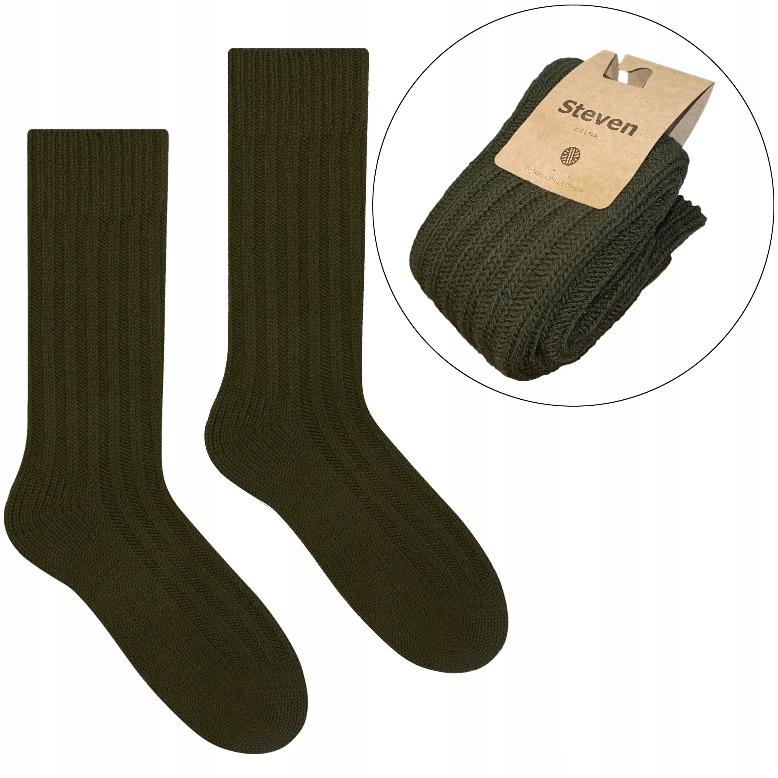 

Steven 085 Grube Skarpety męskie wełna khaki 41-43