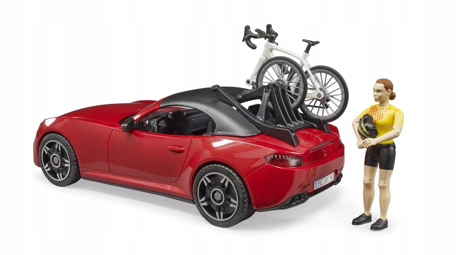 Bruder 03485 Auto Roadster z figurką i rowerem Materiał plastik