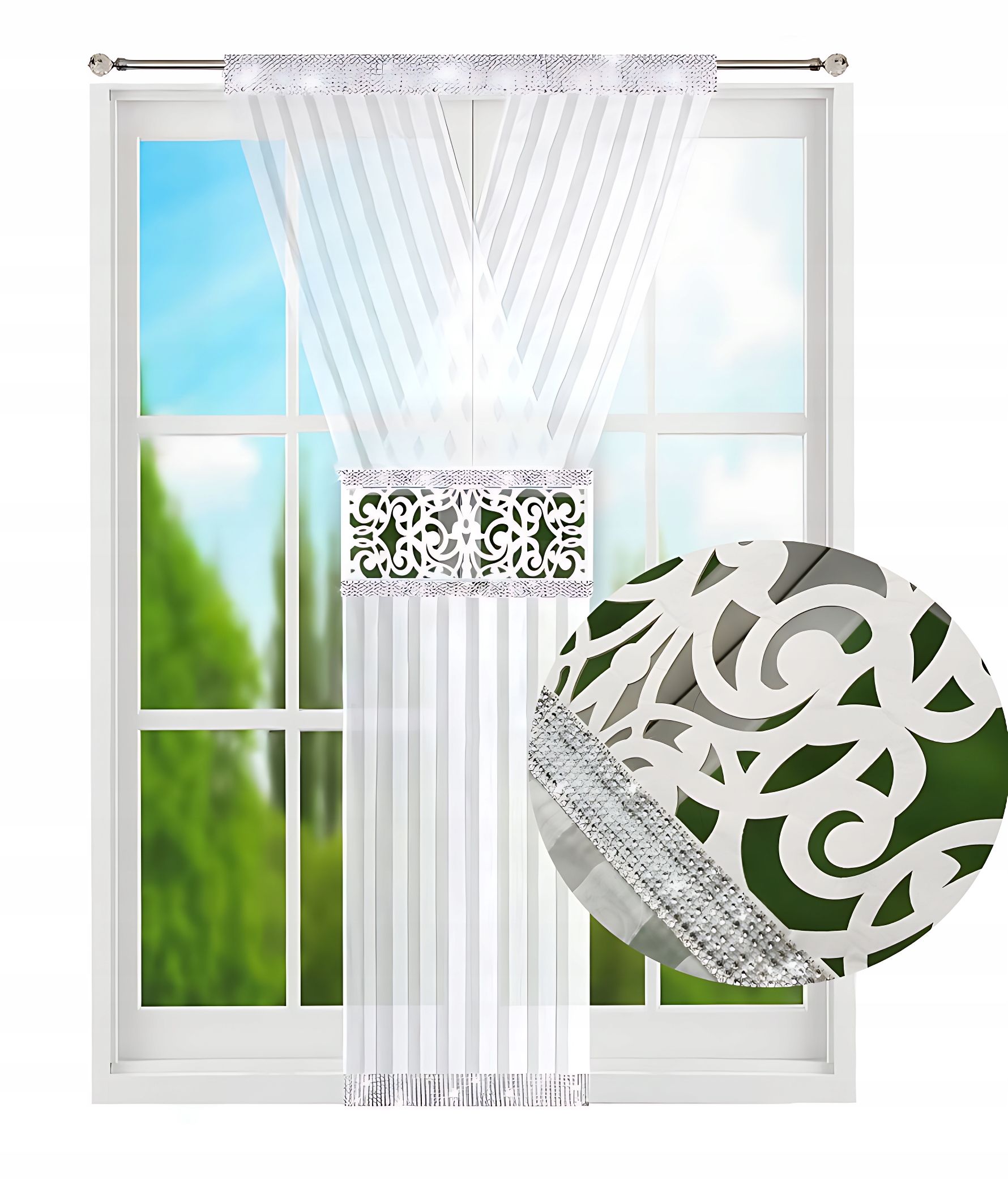 Panel V-ka Na Balkon Firanka Cyrkonie Gotowa Firana Balkonowa 120x250 cm