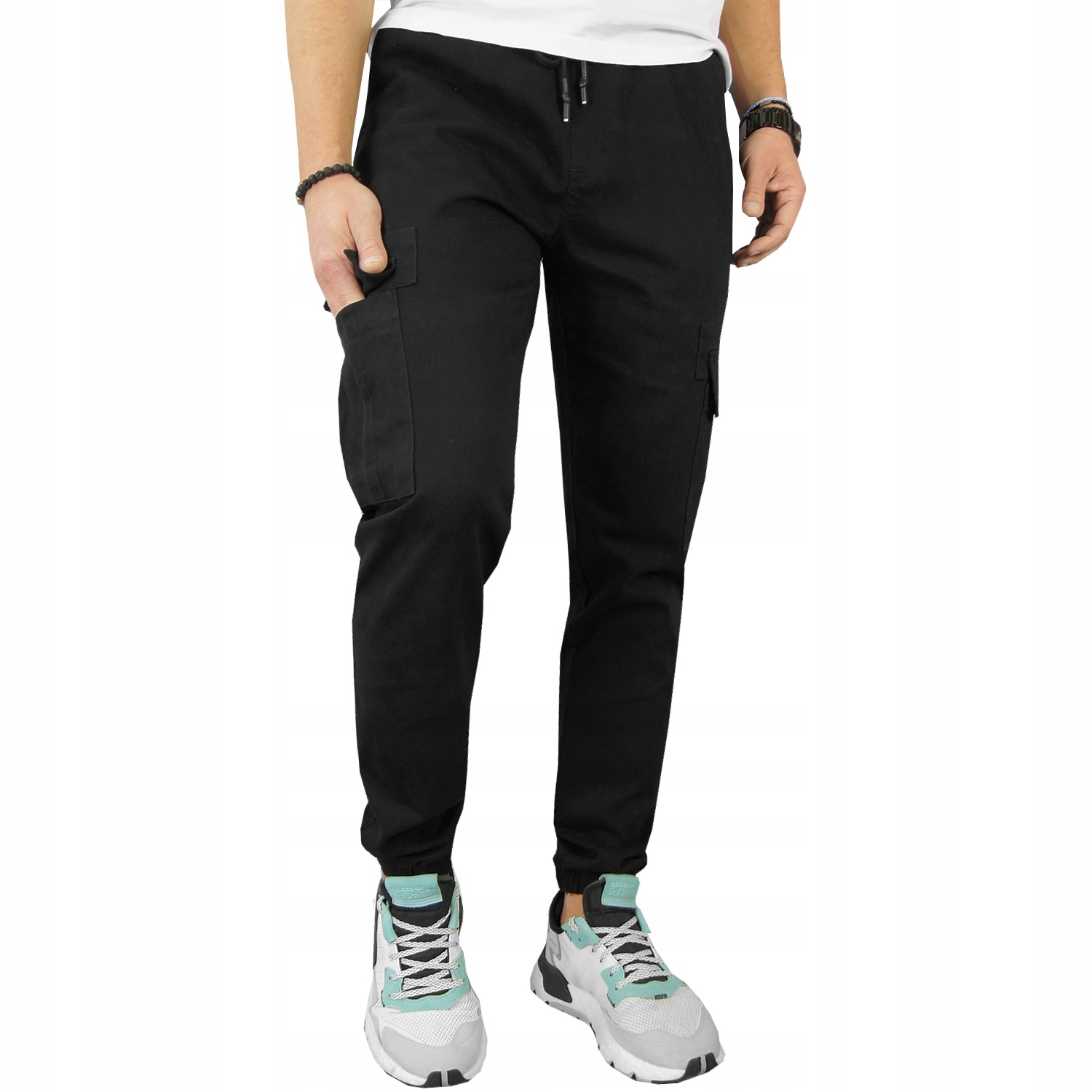 Męskie SPODNIE JOGGERY BOJÓWKI CZARNE 285 - L Model ściągacz kieszenie wojskowe jakość militarne cargo