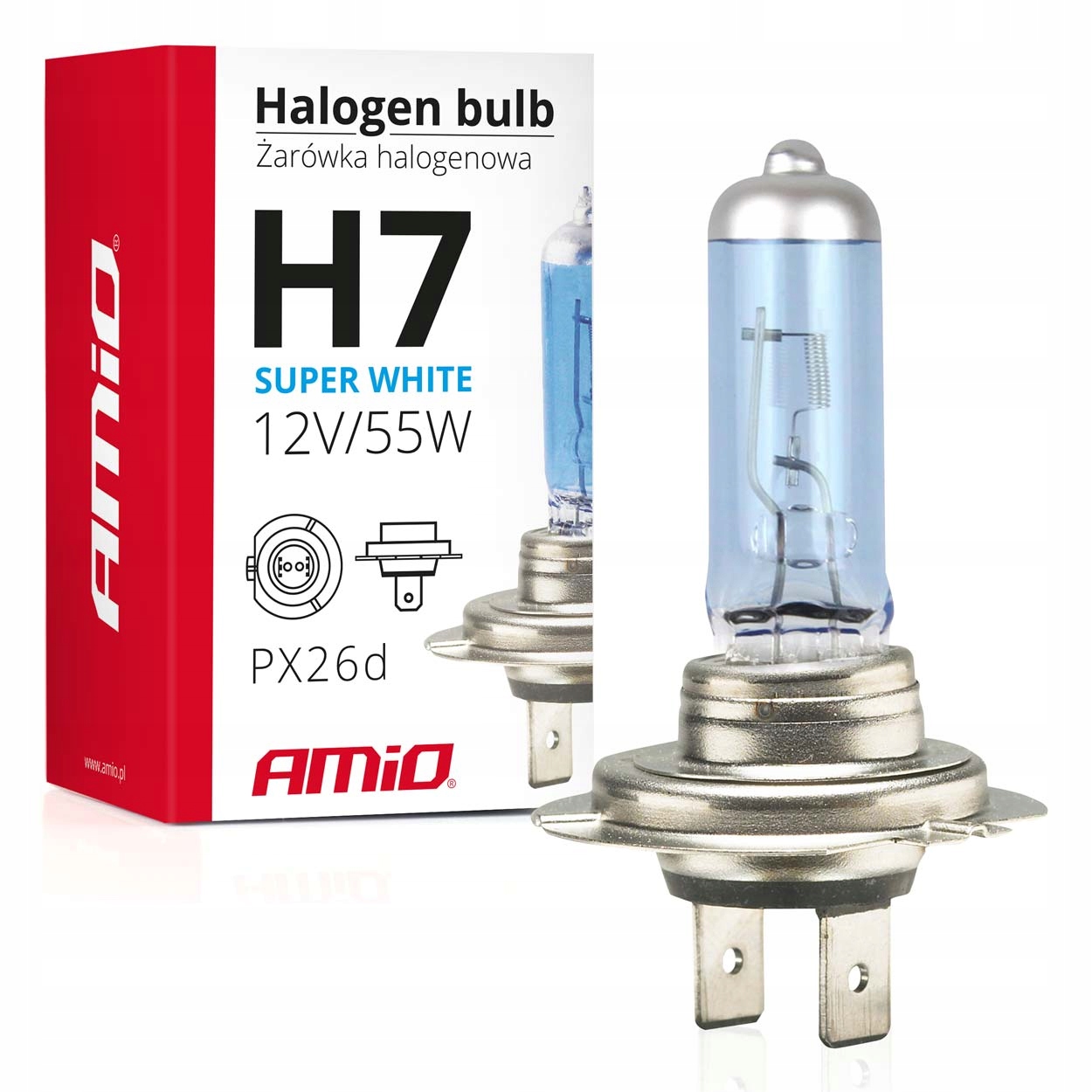 

Żarówka halogen Amio H7 12V 55W White Xenon