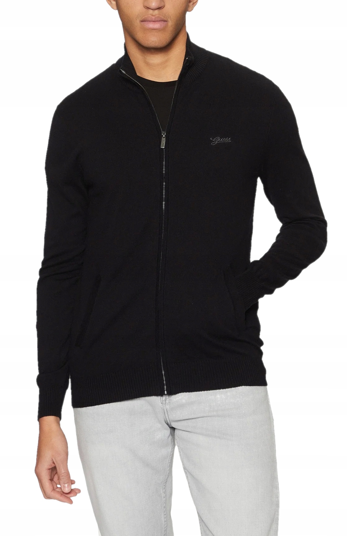 Guess černý pánský rozepínací svetr kardigan mikina XL