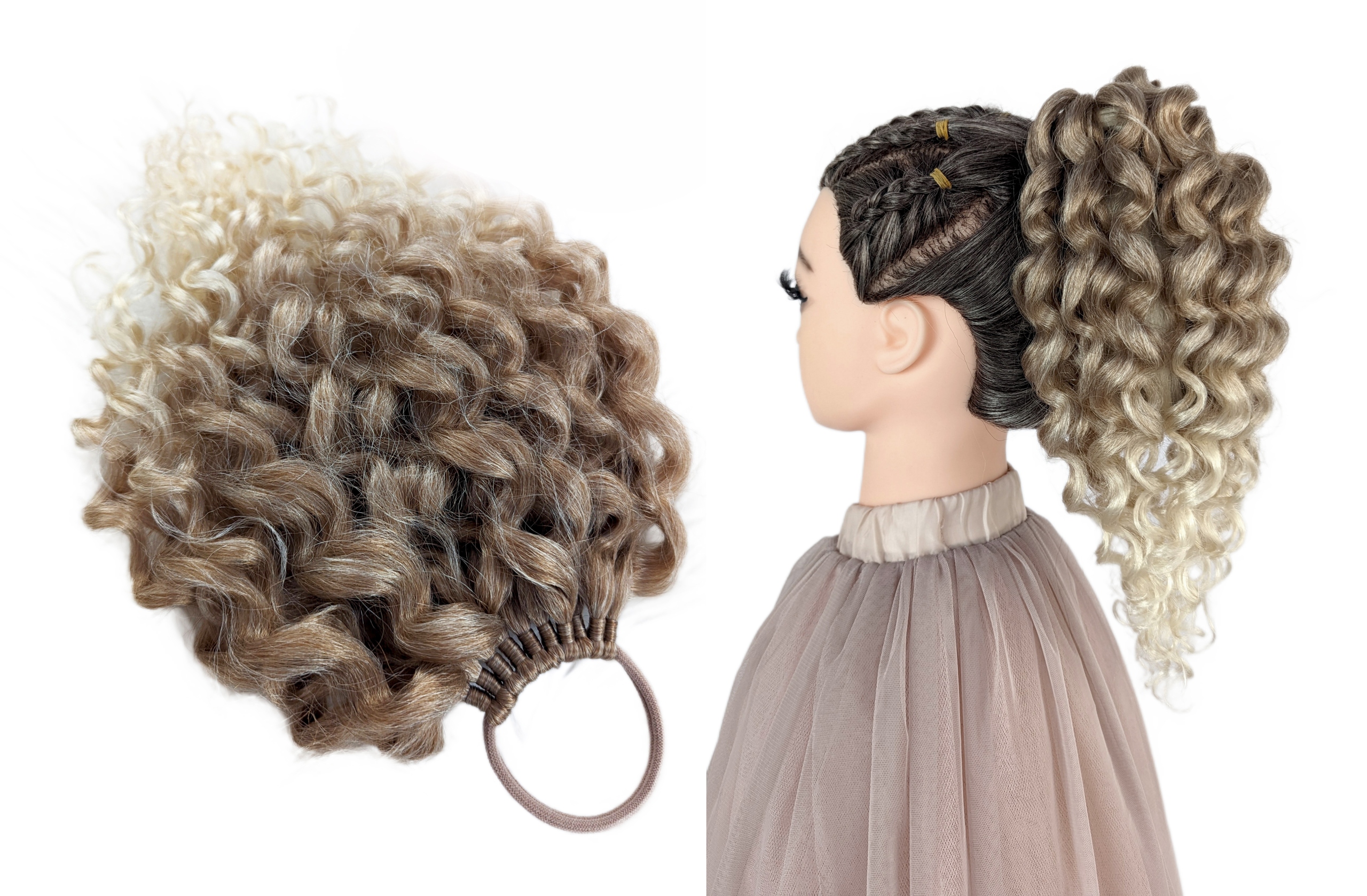Připínací poník na gumičce, Příčesek kudrlinky, blond, Vanilková Koketa, 30 cm