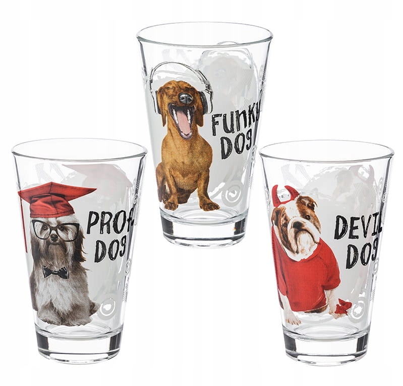 

3x Szklana wysoka Funky 310 ml nadruk psy pieski
