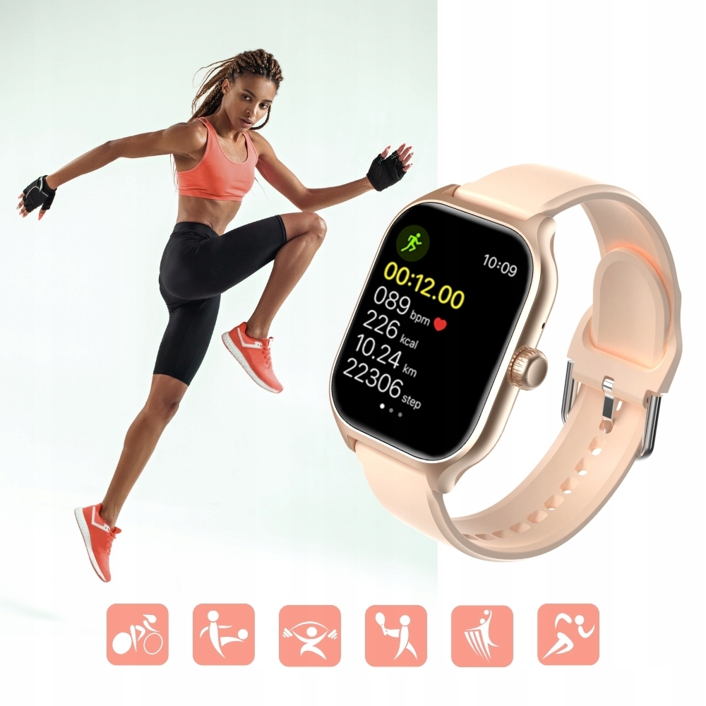 Smartwatch zegarek DAMSKI metal Polskie Menu Rozmowy 2 paski bransoleta PL Złącza brak