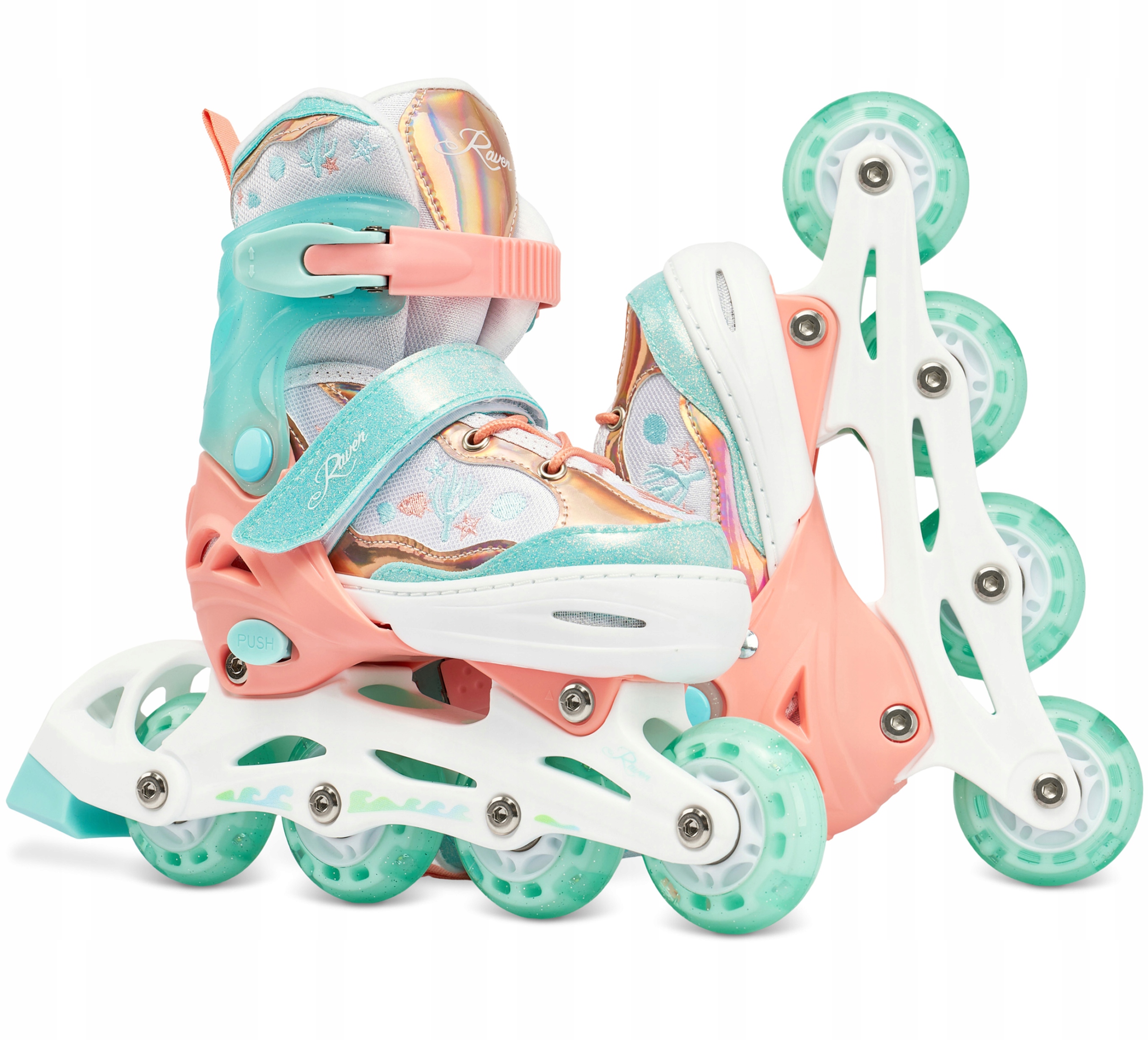 Rolki Regulowane RAVEN Isla Orange/Mint 30-33 Kółka LED