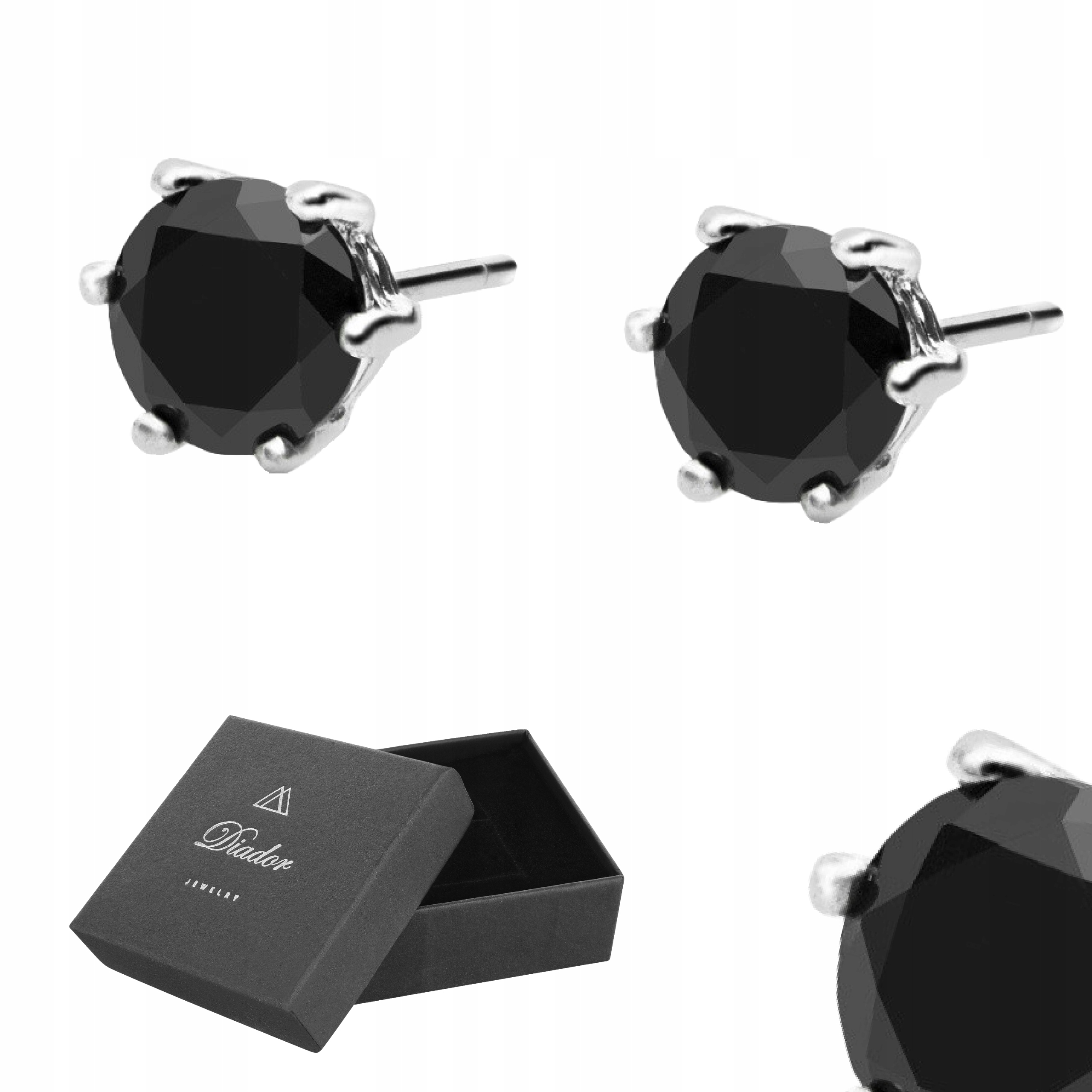 

Kolczyki Srebrne Z Czarną Cyrkonią 6 mm Pr.925