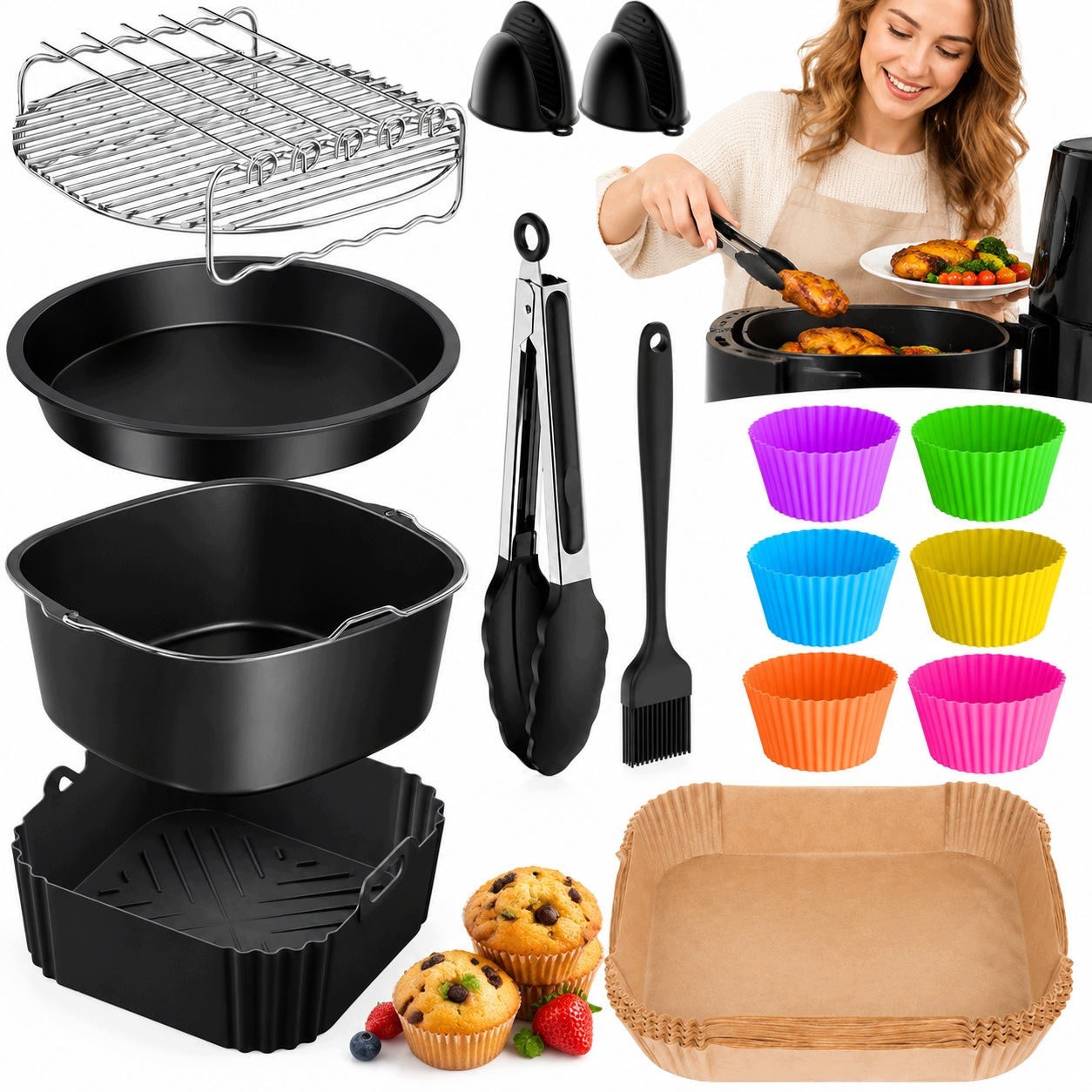 Zestaw 15 Akcesoriów Do Air Fryer Silikonowe Formy Ninja Max Pro AF180EU