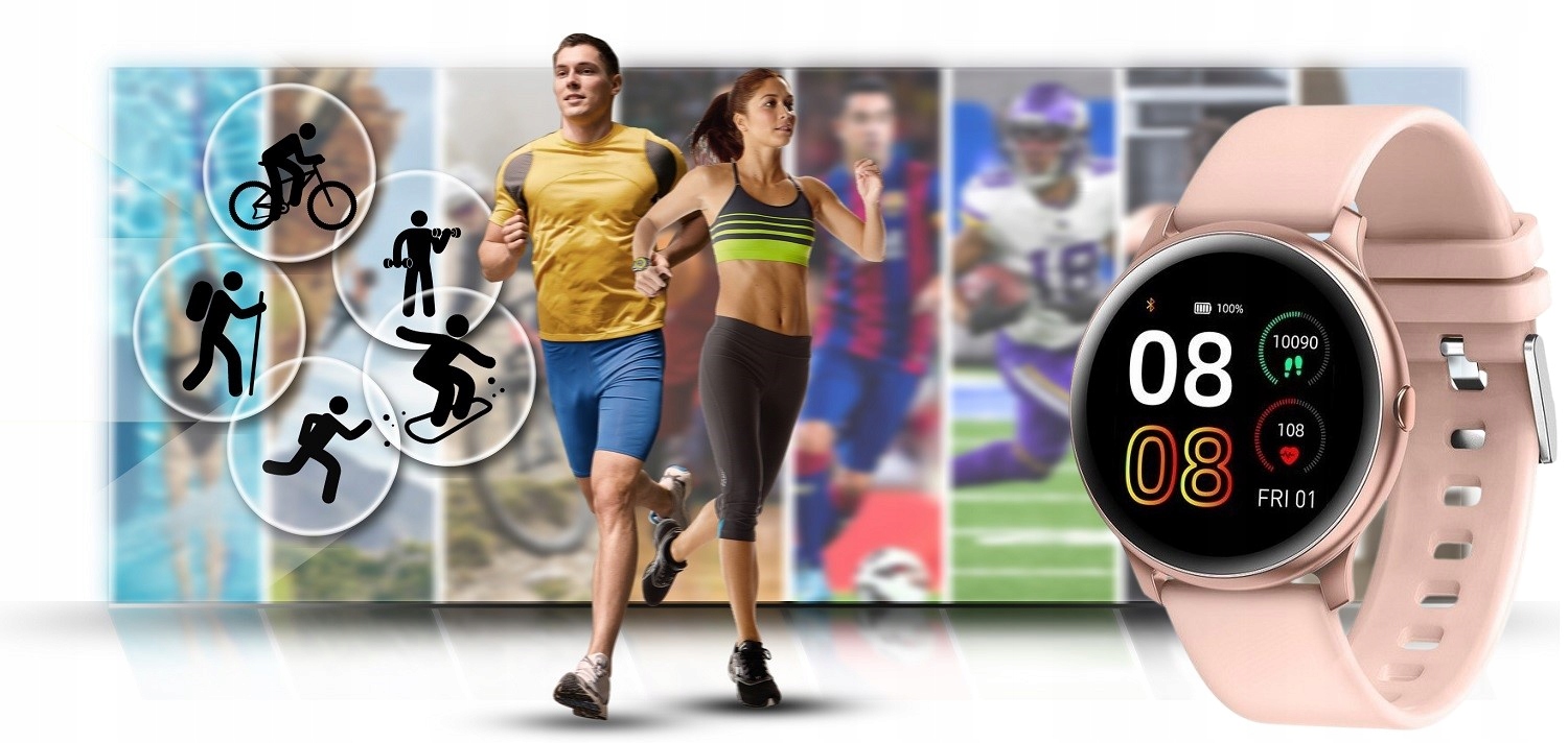 ZEGAREK DAMSKI SMARTWATCH POLSKIE MENU CIŚNIENIE SMS POWIADOMIENIA +GRAWER Wodoszczelność 50m = WR50