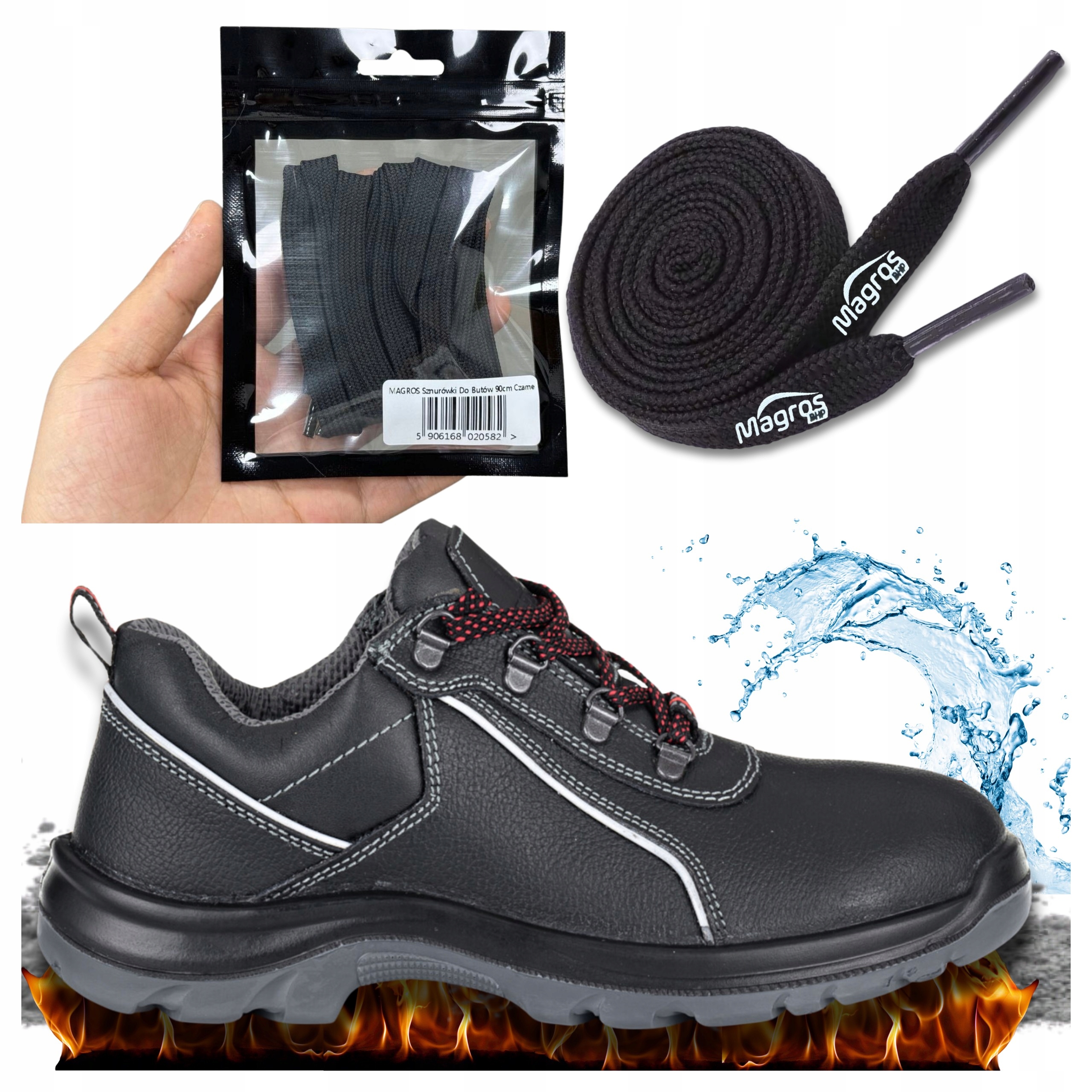 Pracovní boty Bezpečnostní Polobotky Lehká obuv Bozp vel.40 Bonus Šňůrky 90 cm