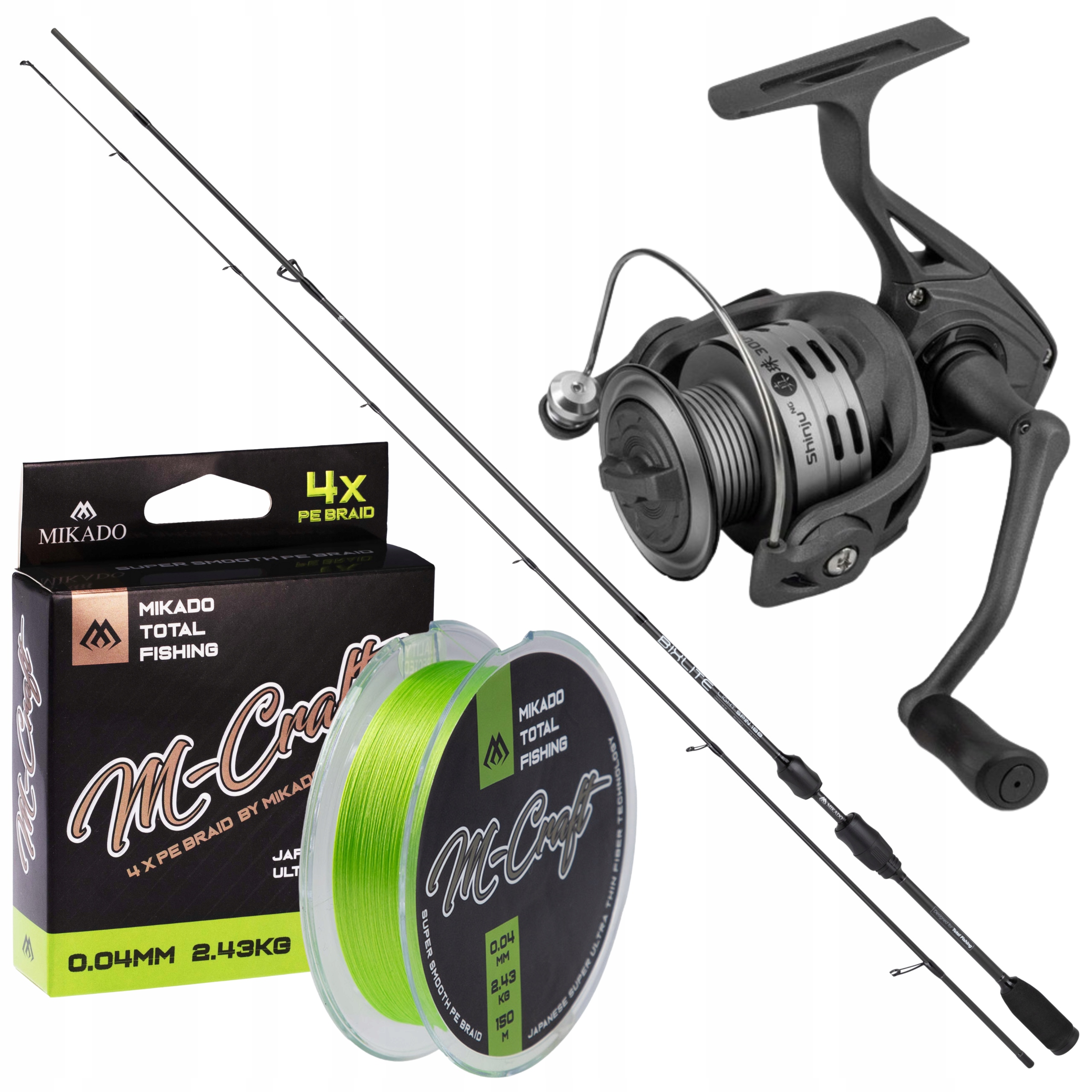 Zestaw Spinning Ultralight Wędka Kołowrotek Plecionka Mikado 1,98m 0,5-4g
