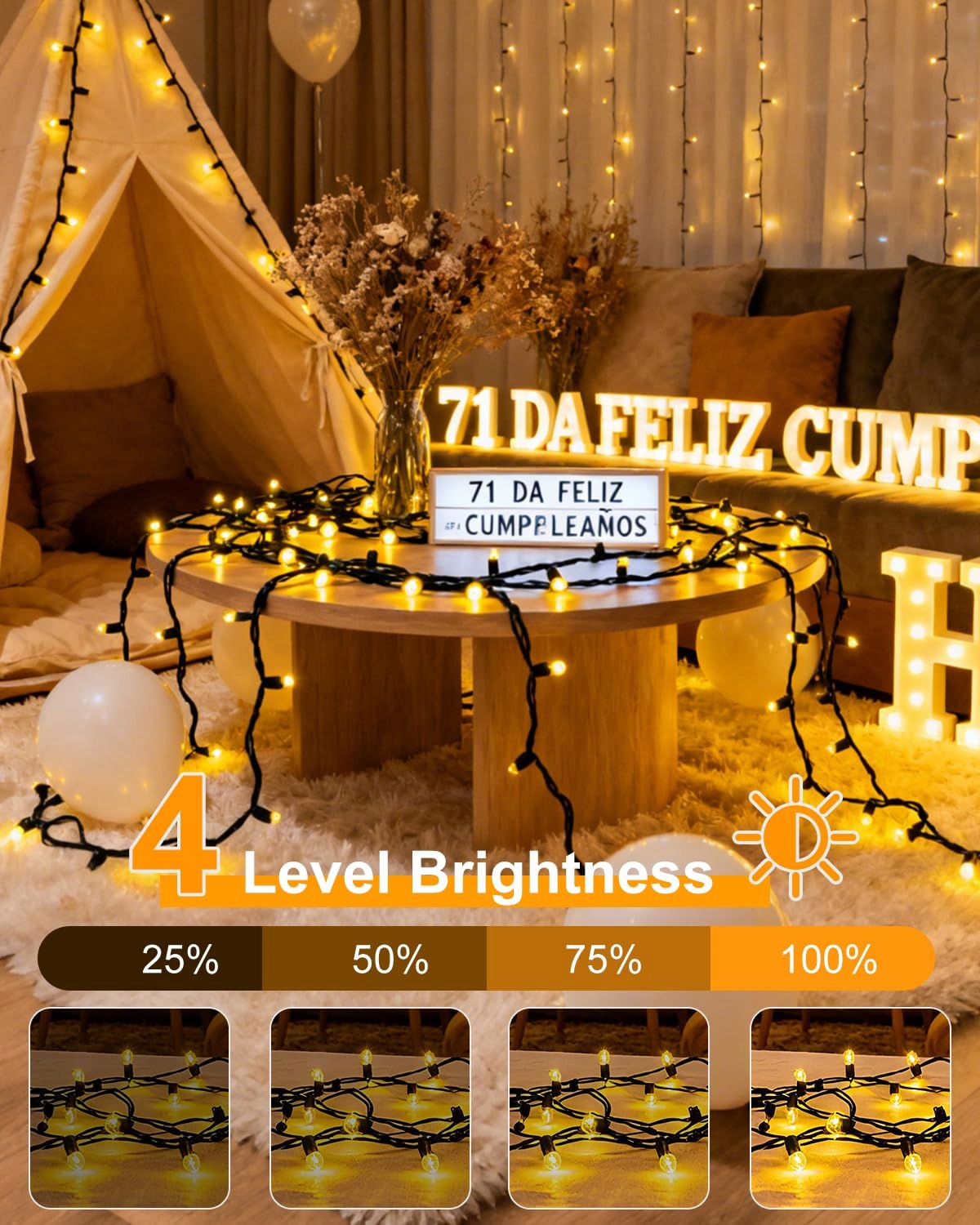 KINAMY Zewnętrzne Lampki LED 20M 200 LED Ciepłe Białe USB — miniatura 4