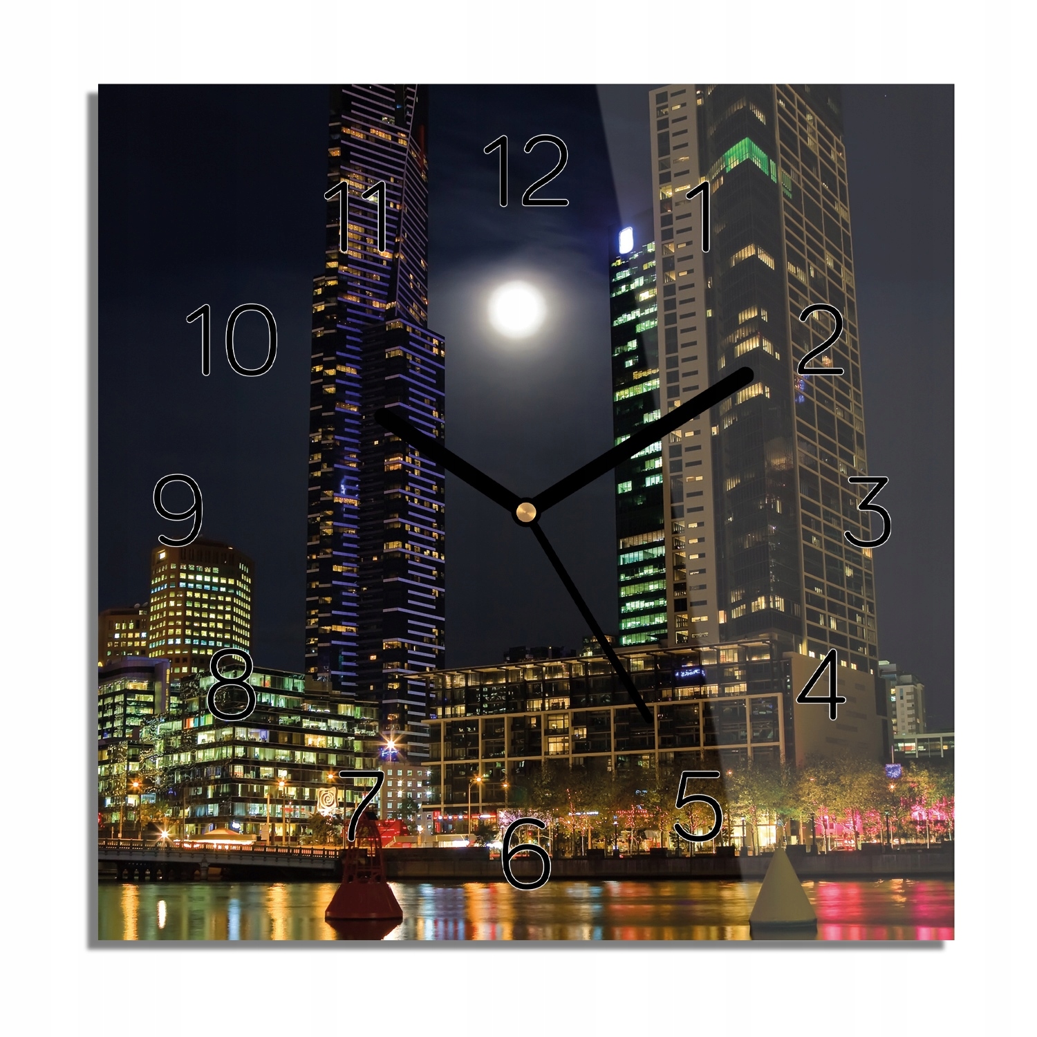 

Miasto Melbourne noc zegar szklany na ścianę 30x30