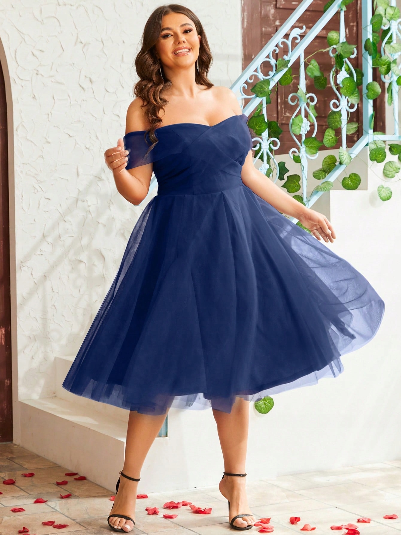 Šaty Rozkládací Tylové Šaty S Odhalenými Rameny Shein XXL