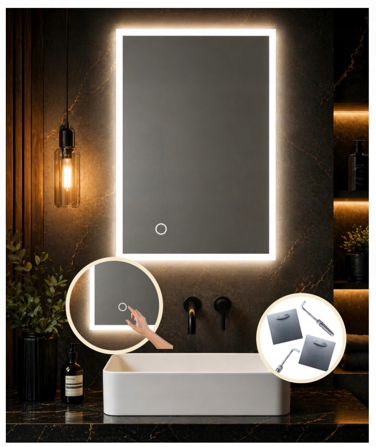 Zrcadlo Obdélníkové 100x50 cm Dotykový Spínač Zrcadlo