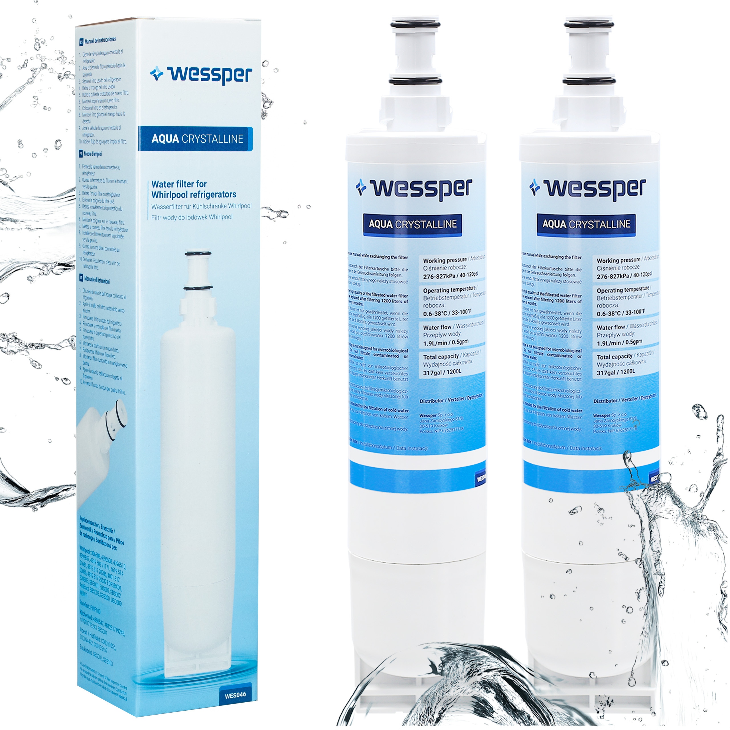 2x Filtr do lodówki Whirlpool wewnętrzny zamiennik SBS002 SBS001