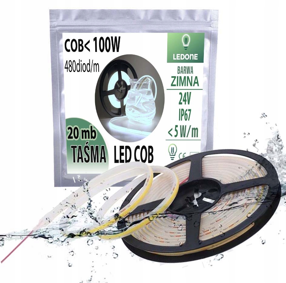 Led páska Cob 24V 5w/m IP67 Neon řada Zimna termococon voděodolná 20MB