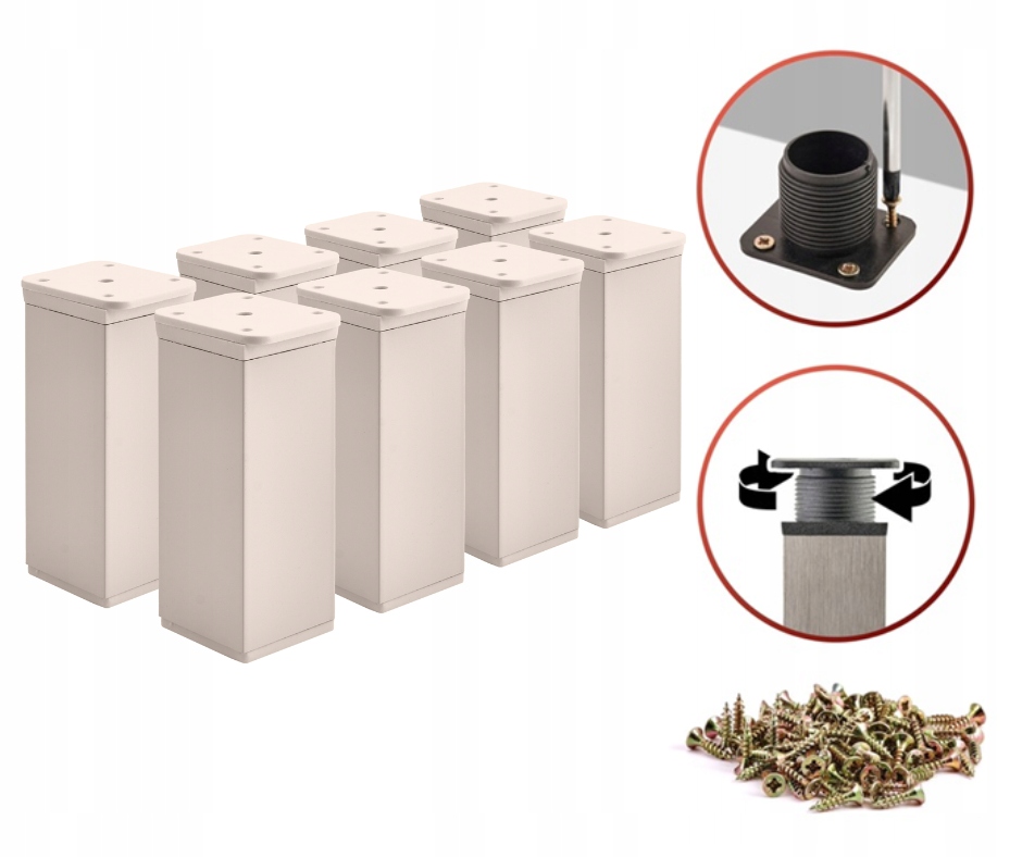 Nohy nábytkové nohy Kaszmir Nastavitelné pro nábytek H 10 cm Sada 8x Vruty