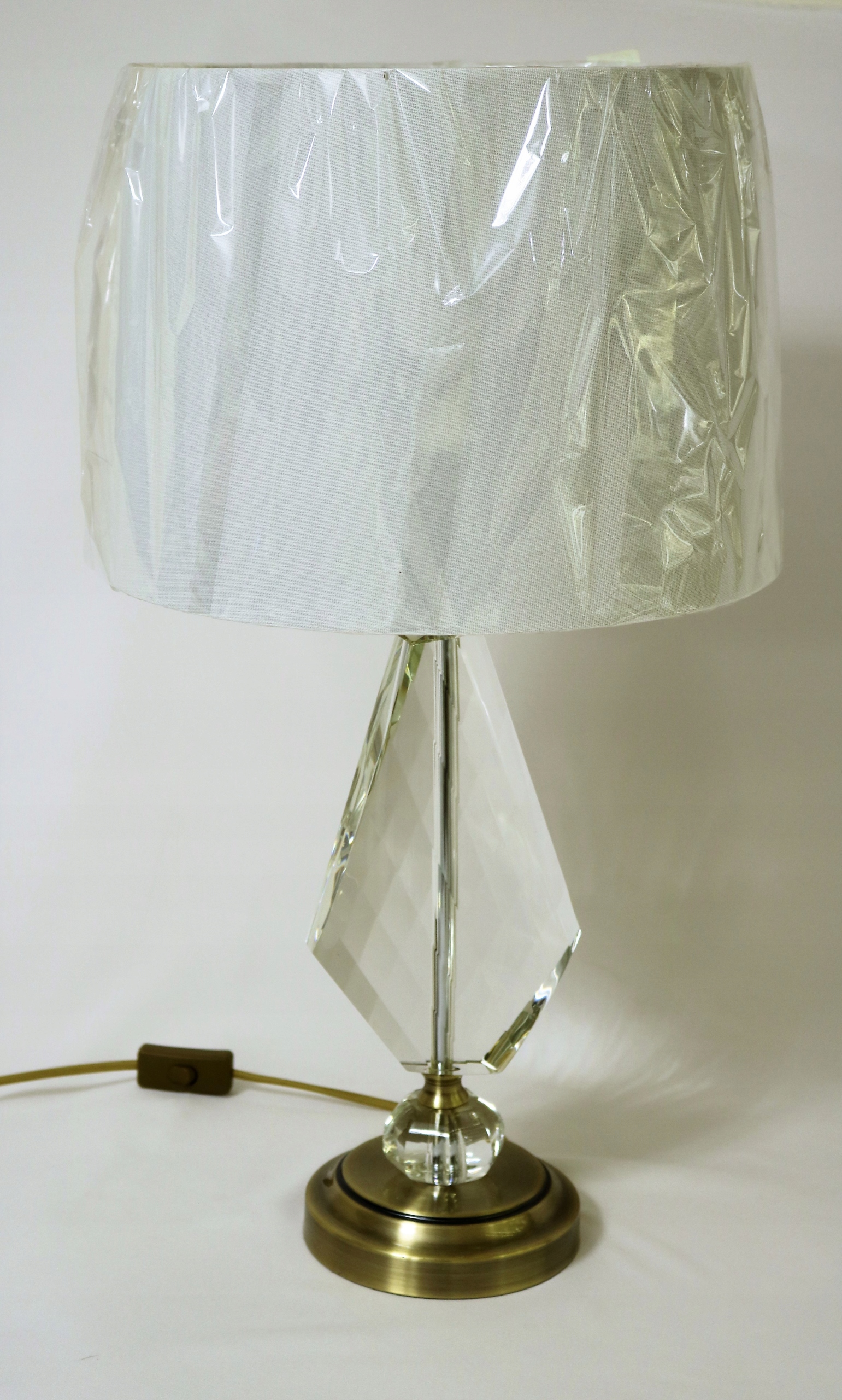 Stolová lampa zlatá béžová s krištáľovým tienidlom