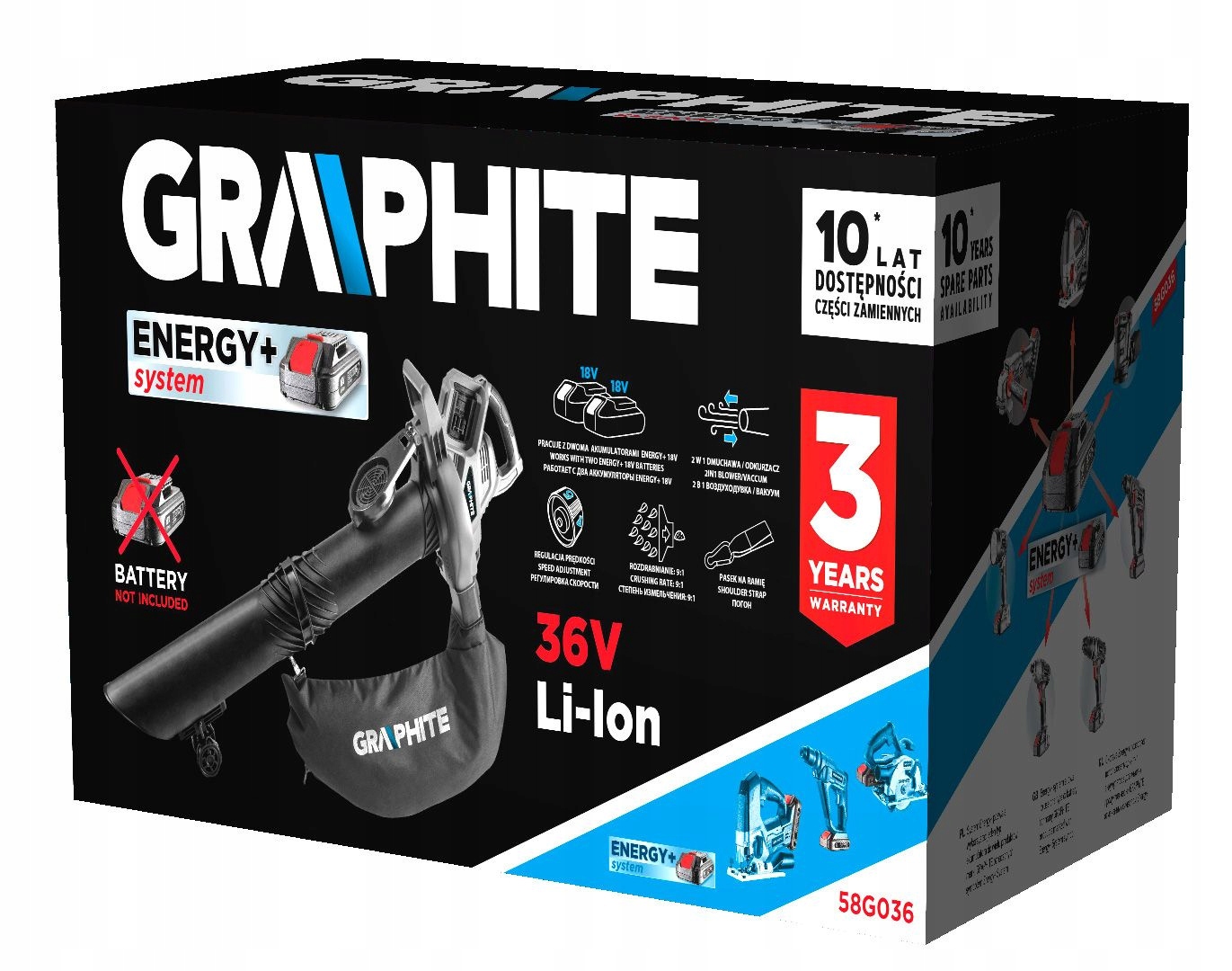 ODKURZACZ DMUCHAWA DO LIŚCI AKUMULATOROWA 36V ENERGY+ GRAPHITE Marka Graphite
