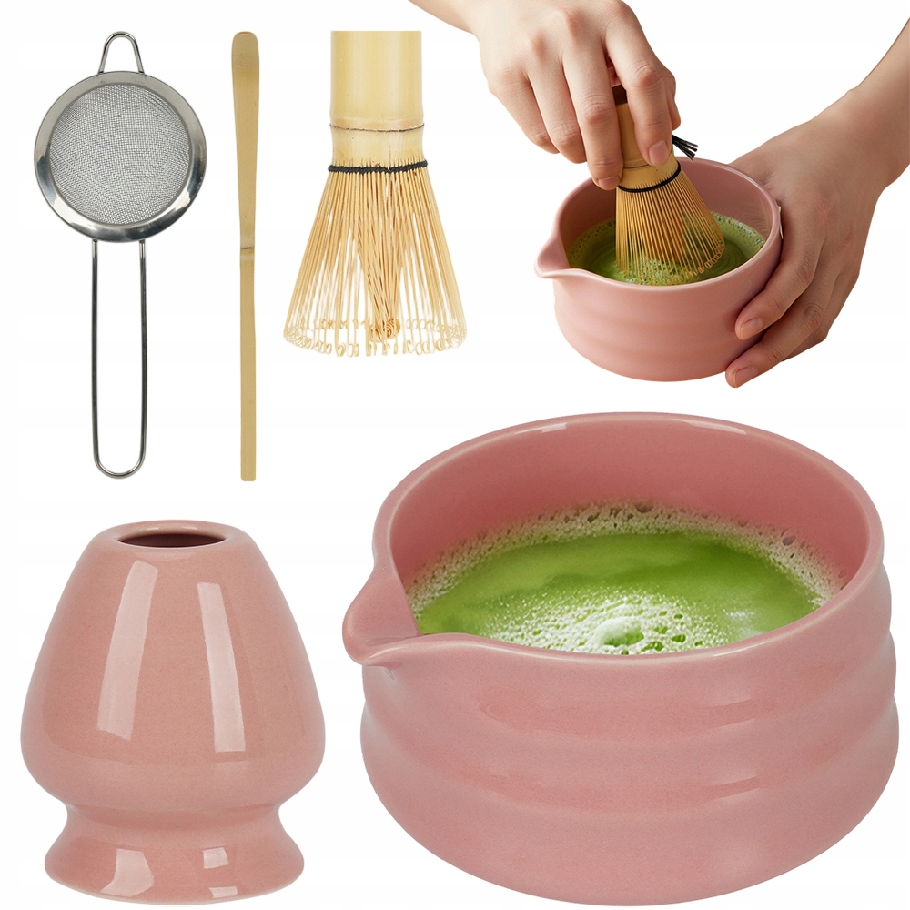 Dárková Sada na čaj Matcha Odolný keramický komplet Růžová